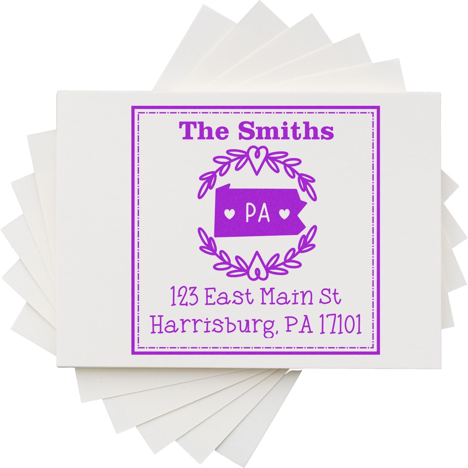 Slim Pennsylvania State Wreath Personalized New Home Address Stamper