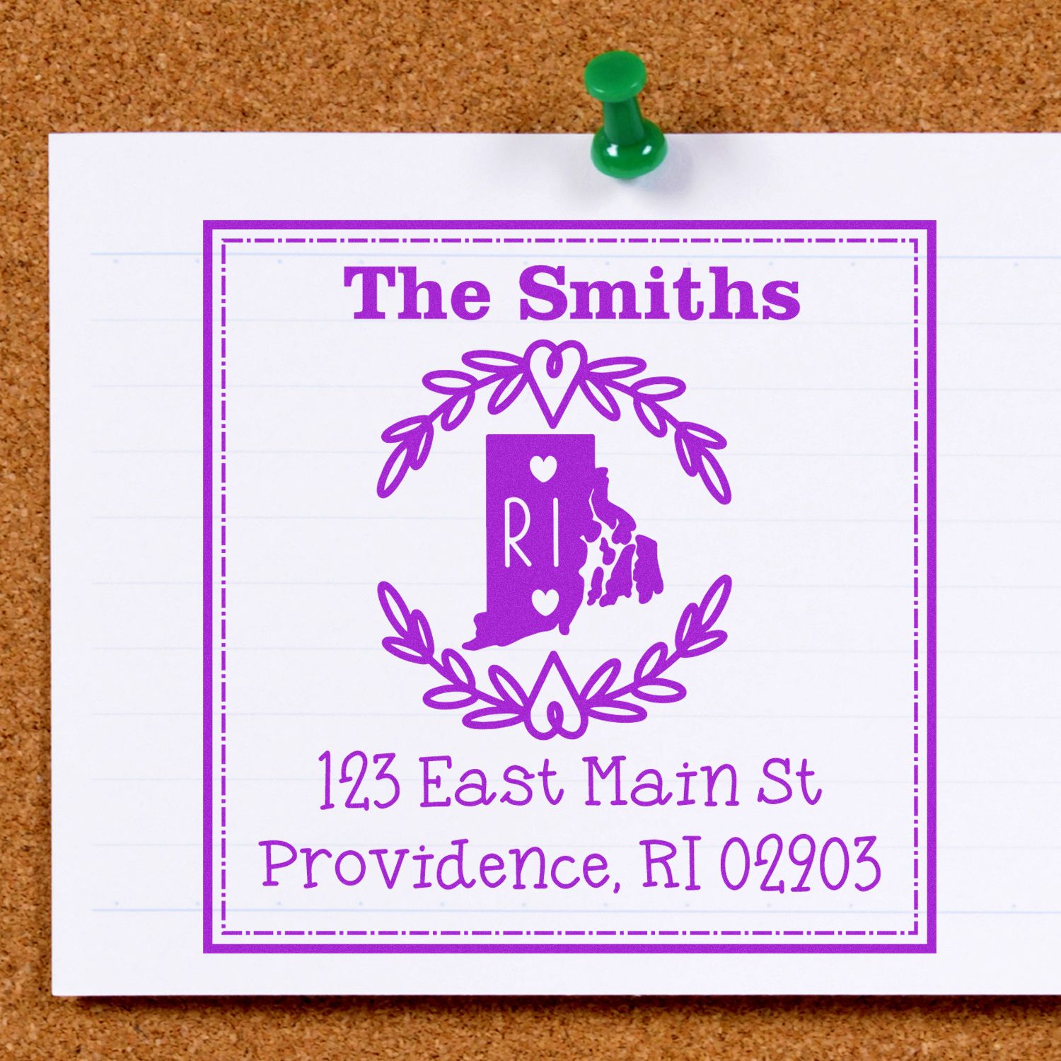 Wood Handle Rhode Island State Wreath Custom-Made Home Address for Envelopes Rubber Stamp