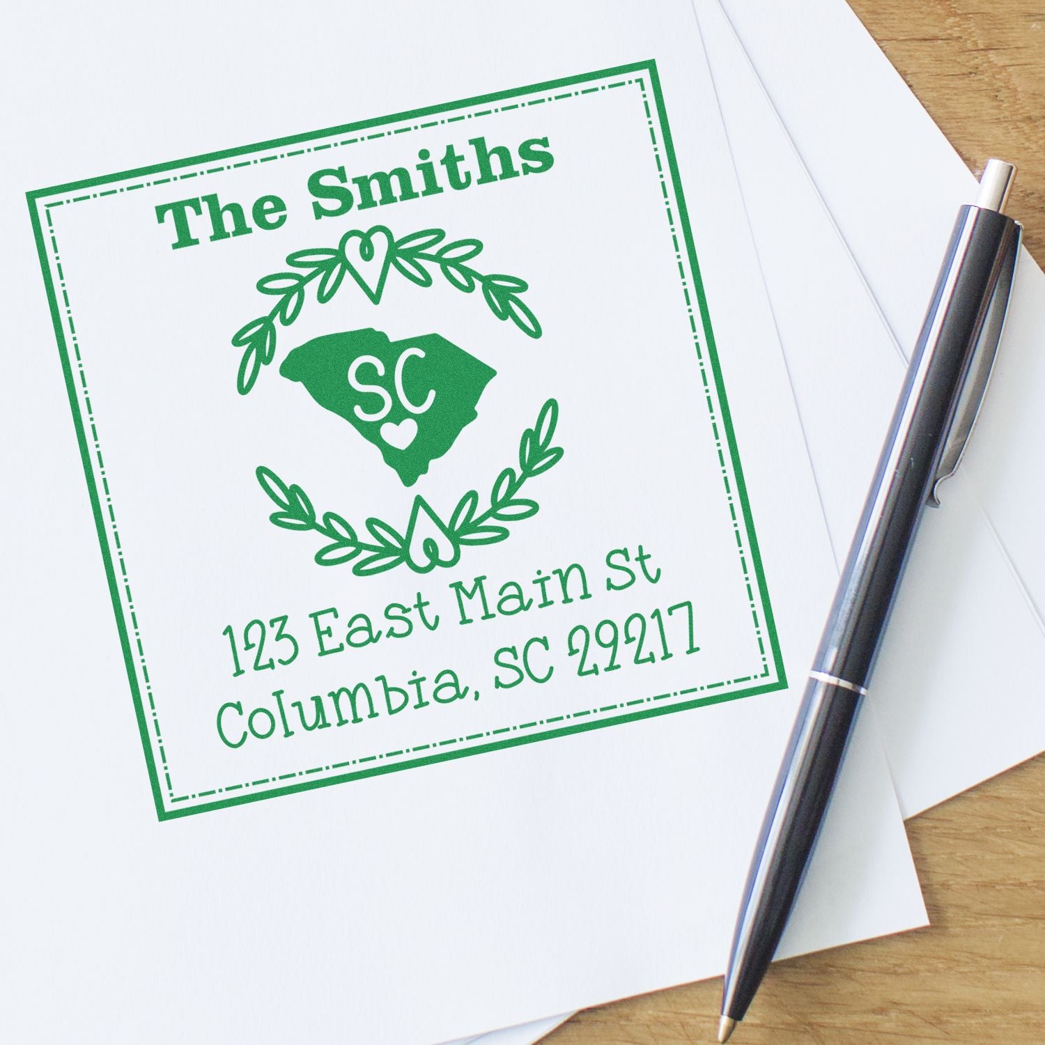 Self-Inking South Carolina State Wreath Personalized Return Address Rubber Stamp