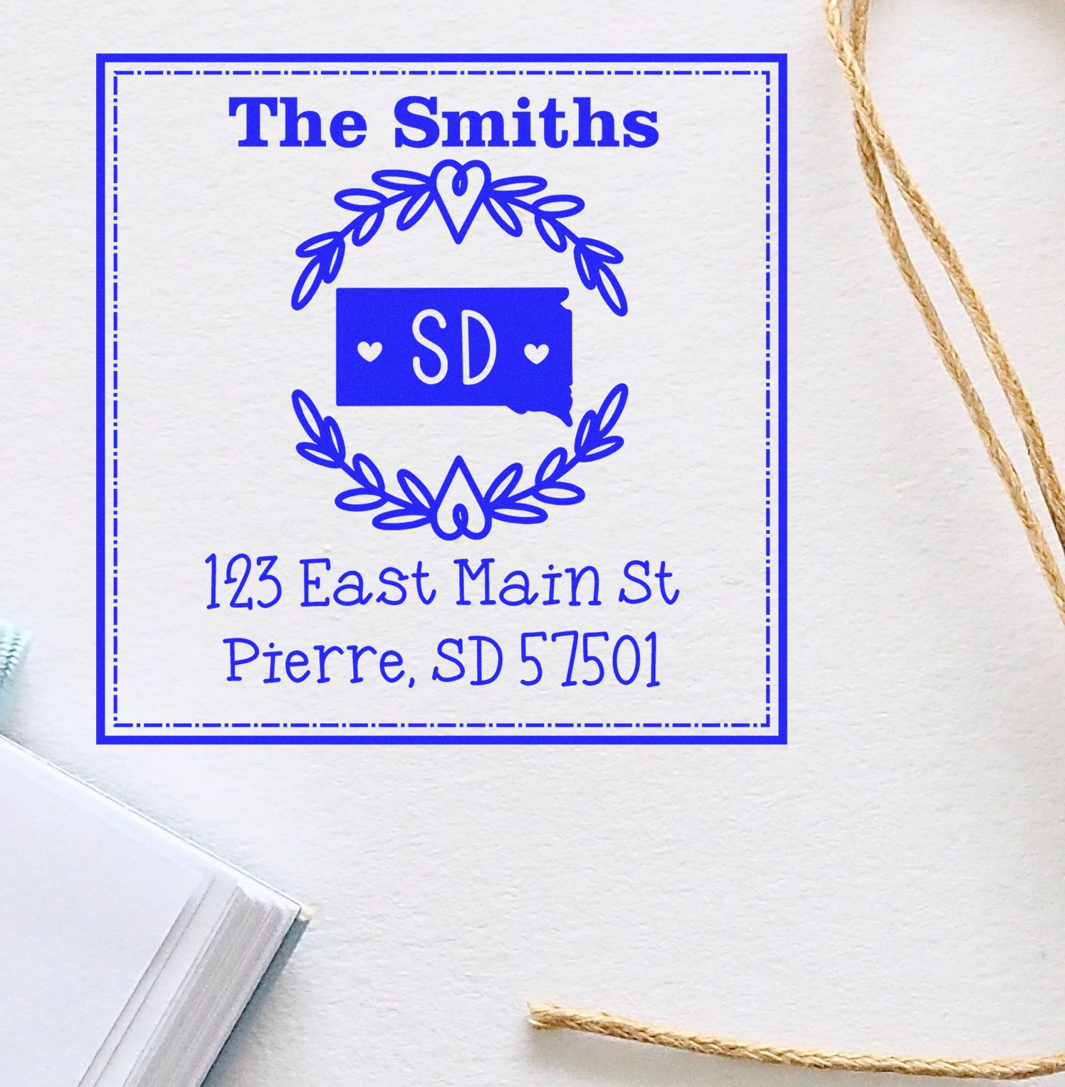 PSI Pre-Inked South Dakota State Wreath Personalized Mail Rubber Stamp