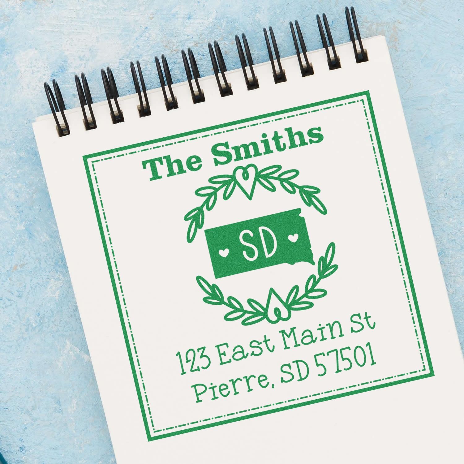 Slim South Dakota State Wreath Personalized Address Return Stamper