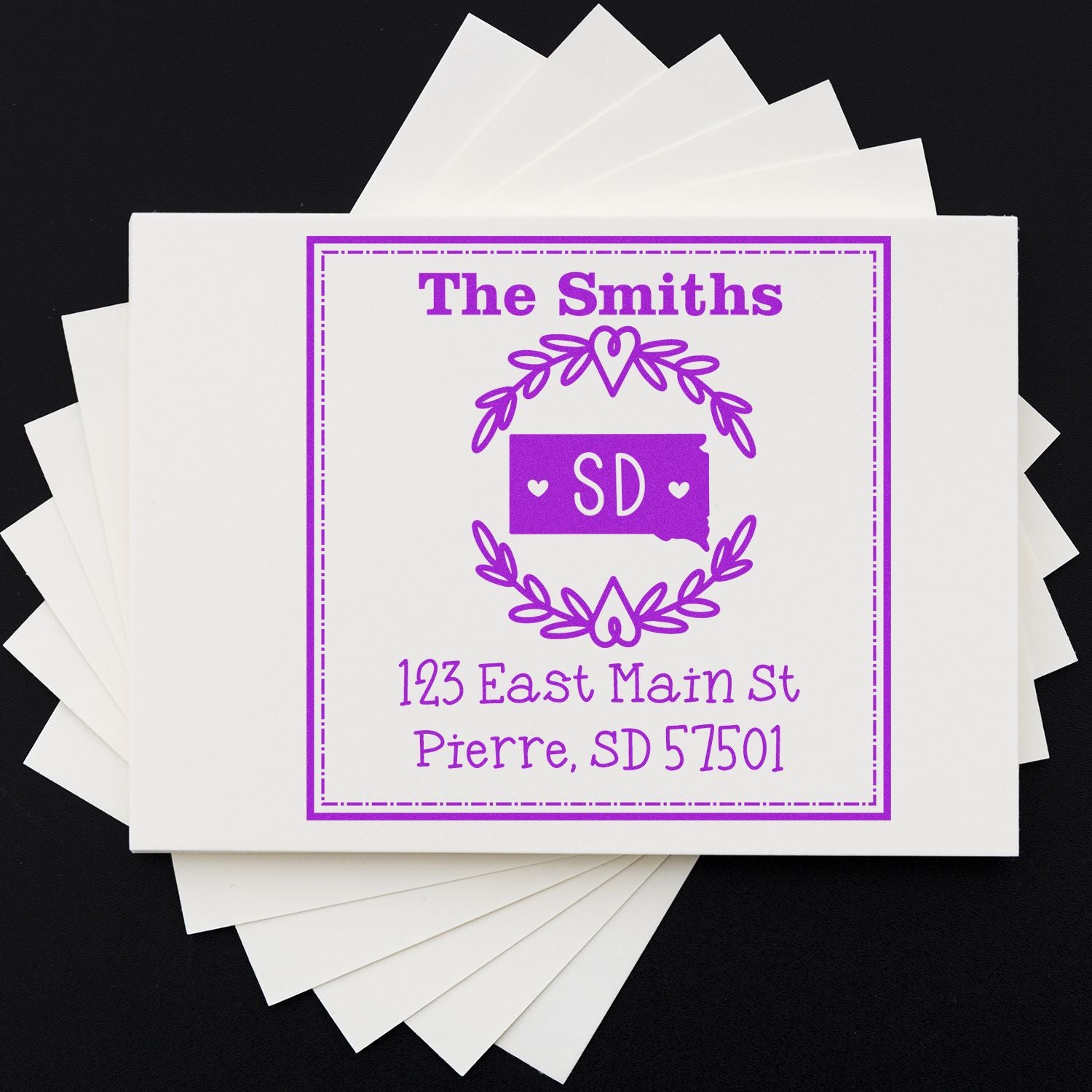 Wood Handle South Dakota State Wreath Custom-Made Address Label Stamper