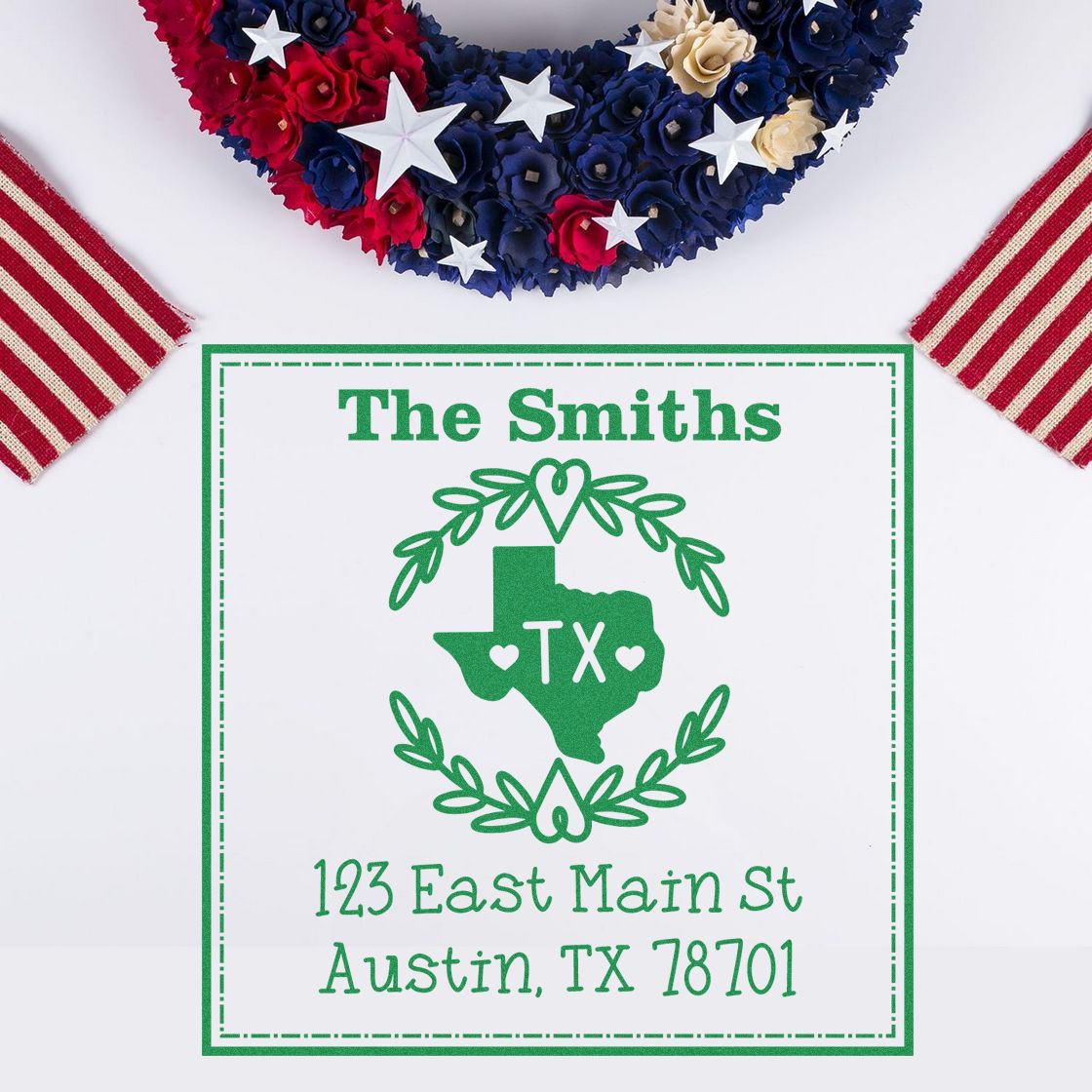 Wood Handle Texas State Wreath Personalized Address Stamp