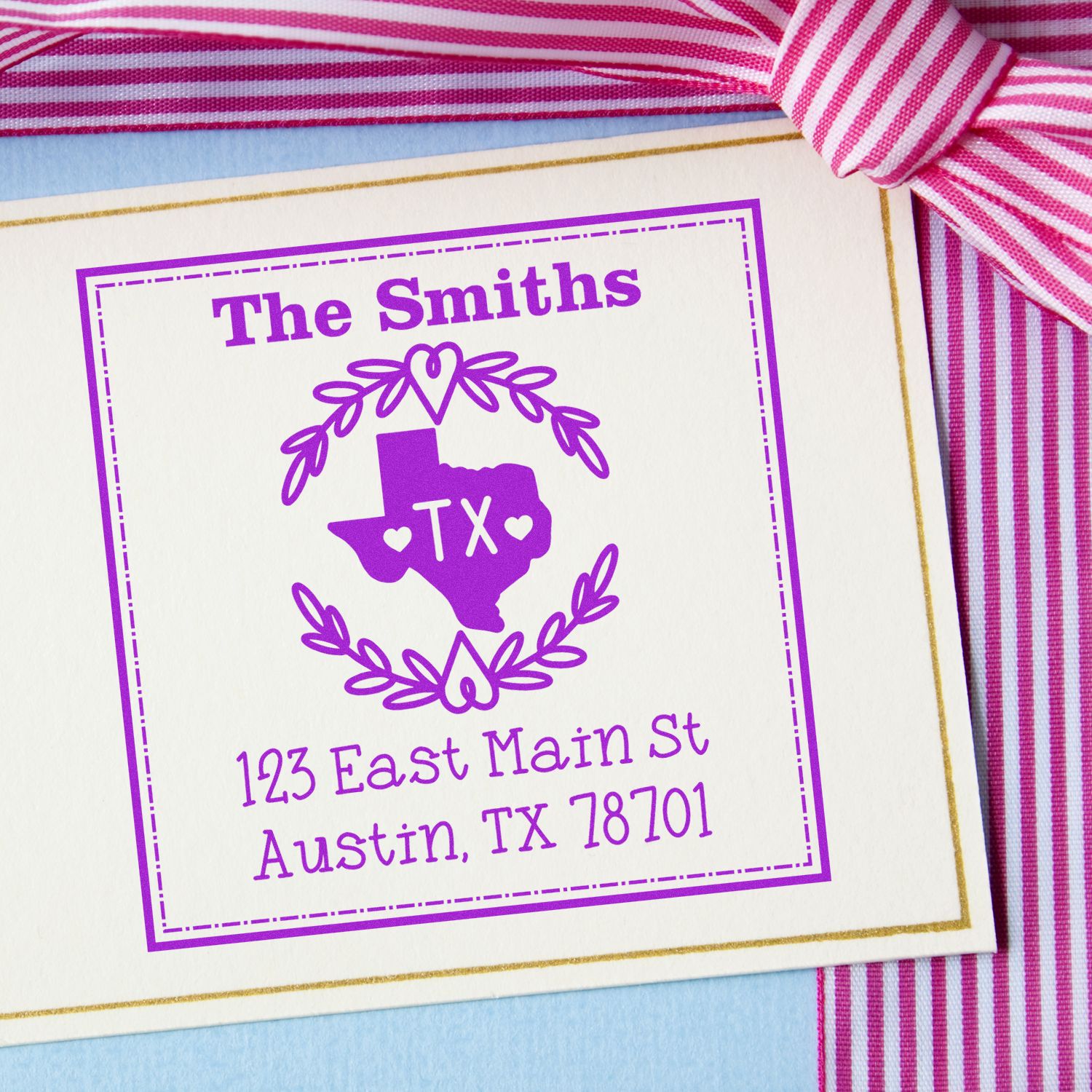 Self-Inking Texas State Wreath Personalized Name and Address Rubber Stamp