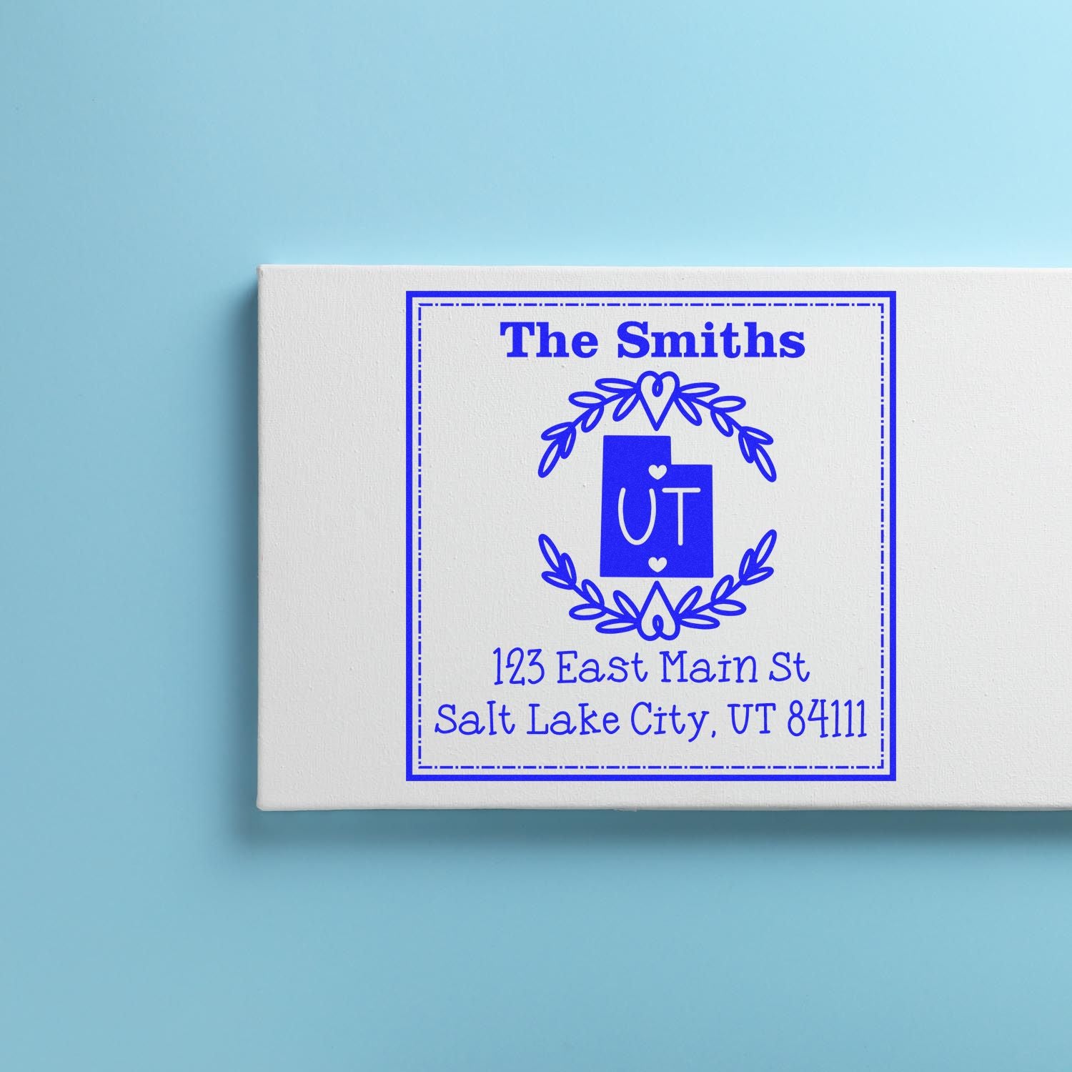 Wood Handle Utah State Wreath Personalized Address Stamper