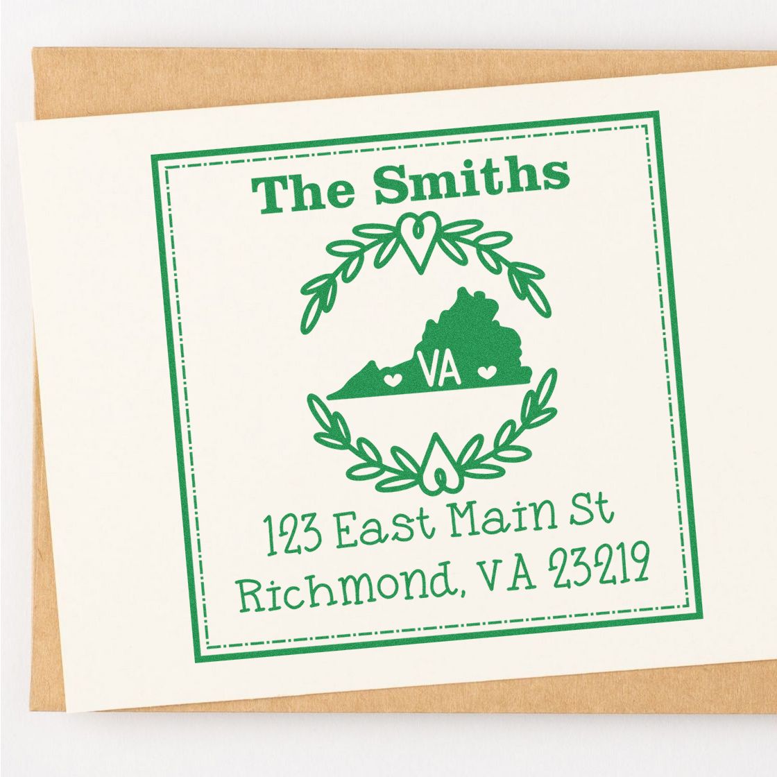 Slim Virginia State Wreath Personalized Mail Address Stamp