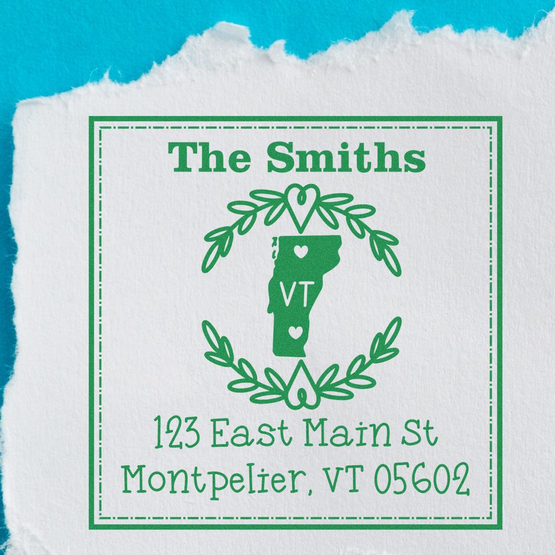 Wood Handle Vermont State Wreath Personalized Address Rubber Stamp