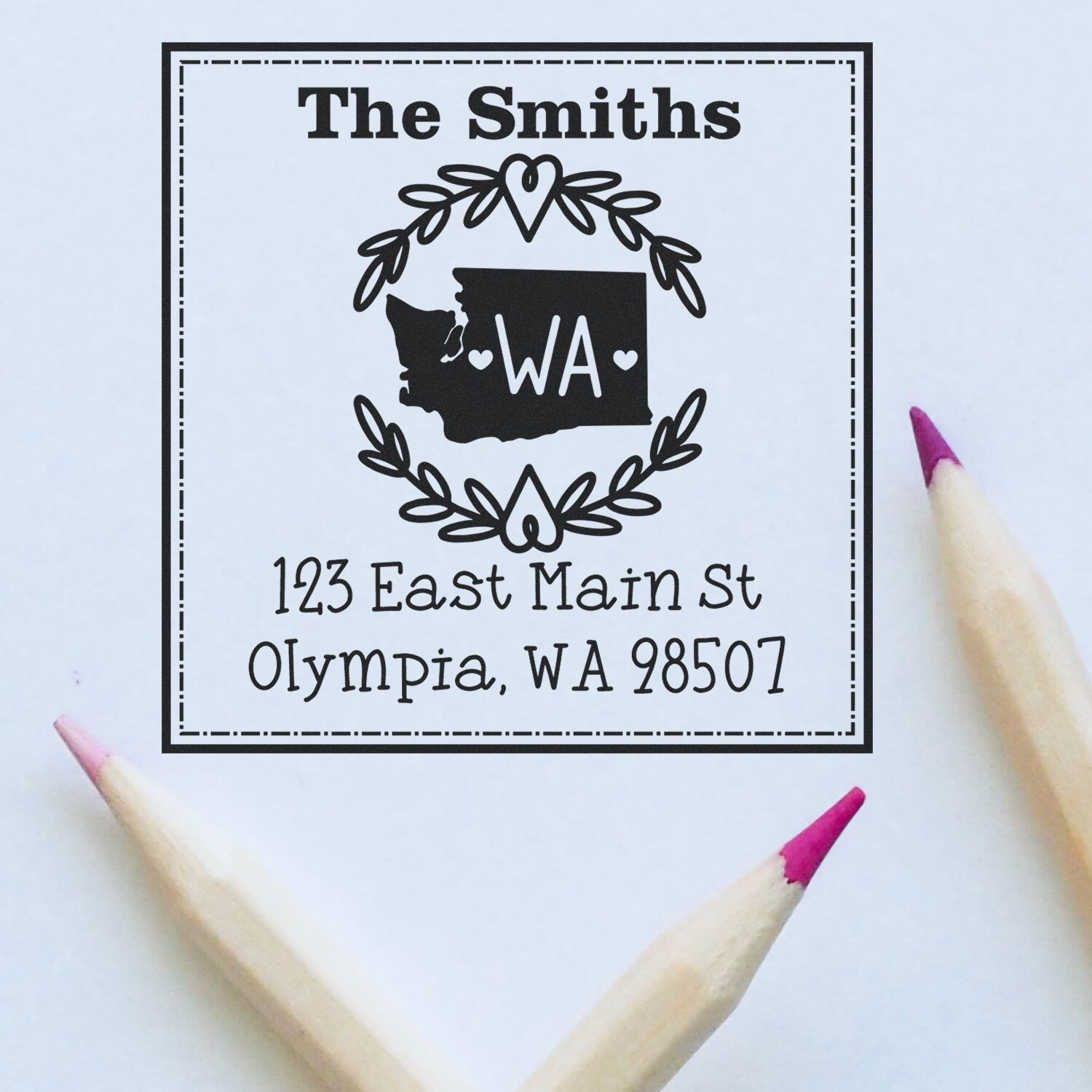 Self-Inking Washington State Wreath Personalized Mail Stamp