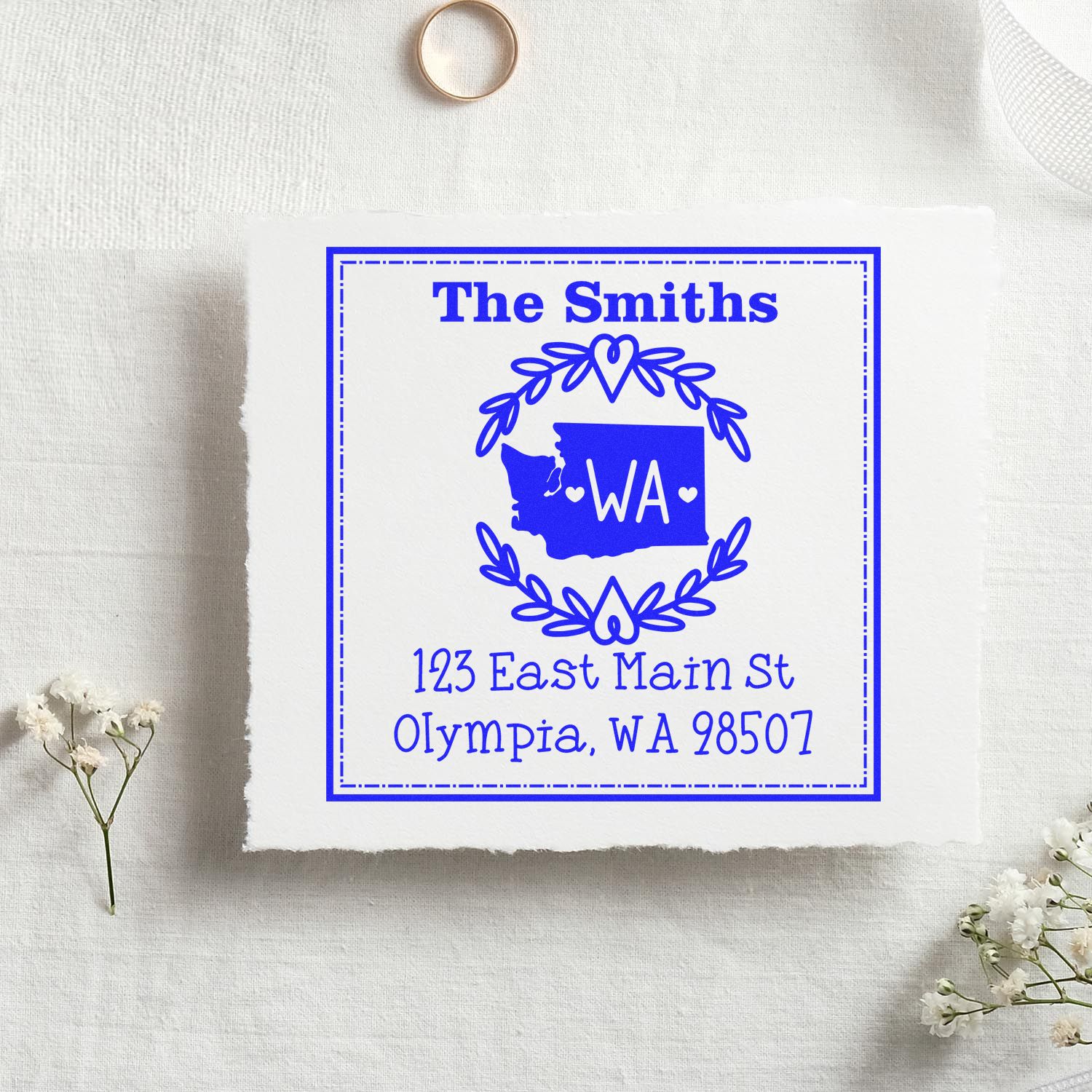 PSI Pre-Inked Washington State Wreath Personalized New Home Address Rubber Stamp