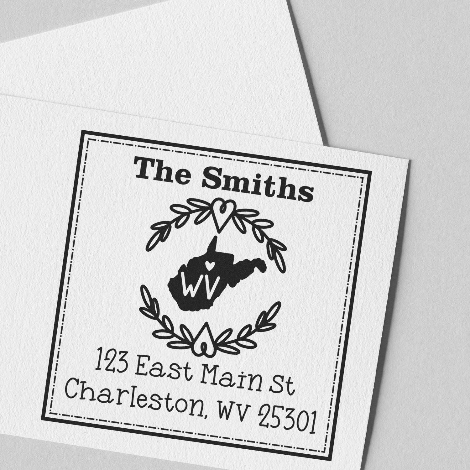 Slim West Virginia State Wreath Personalized Mail Address Pre-Inked Stamp