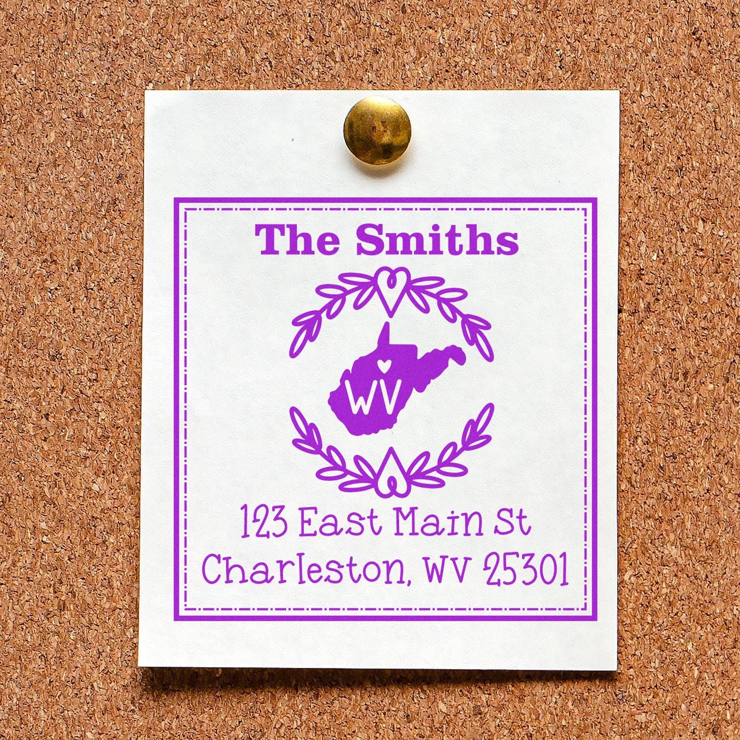 Slim West Virginia State Wreath Personalized Mail Address Pre-Inked Stamp