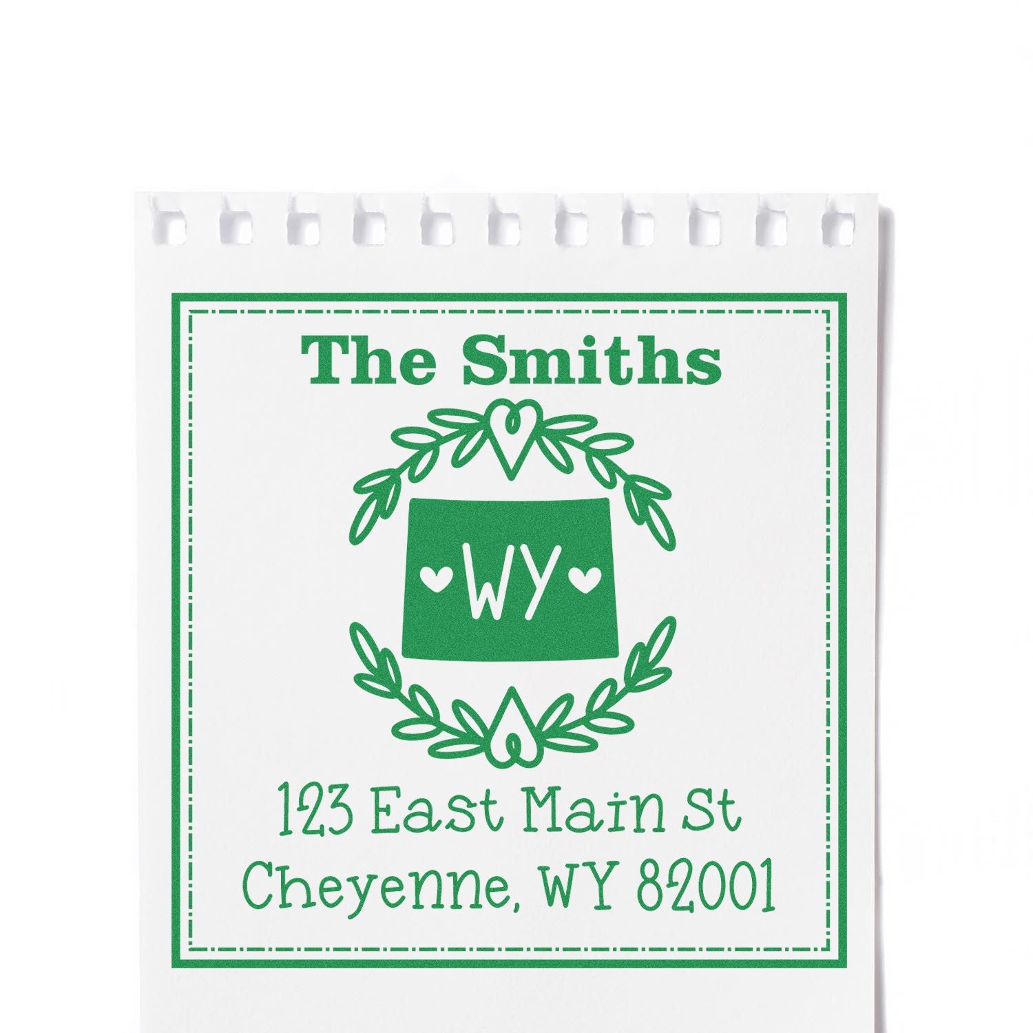 Wood Handle Wyoming State Wreath Personalized Name and Address Stamper