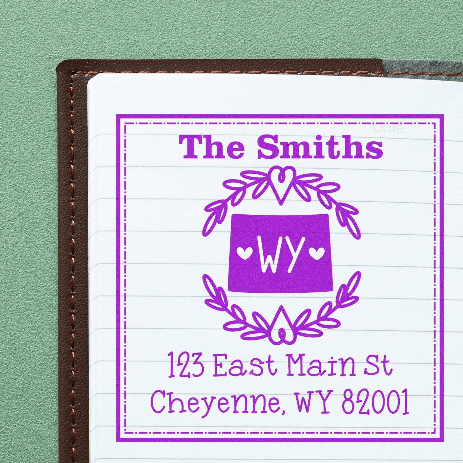 Slim Wyoming State Wreath Personalized New Address Stamper