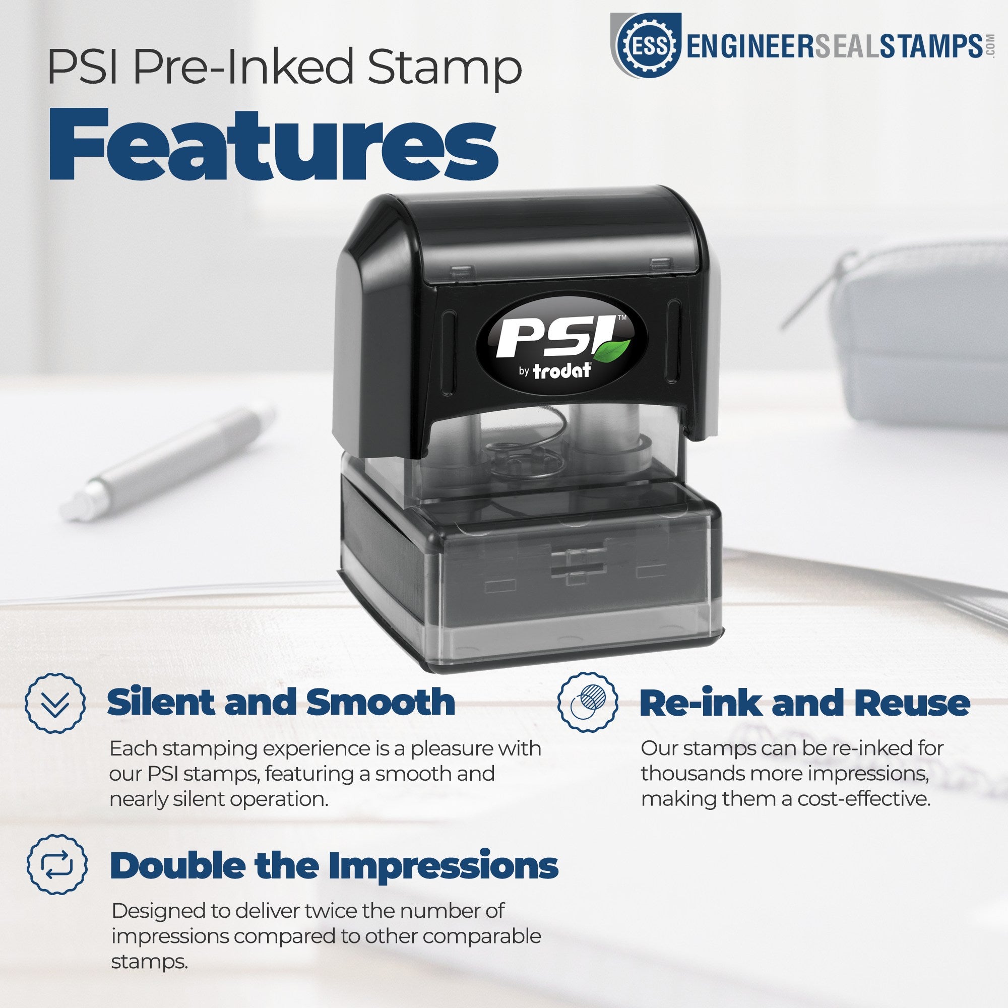 PSI Pre-Inked Handmade with Love in Arizona stamp, featuring a sleek black design, offers silent, smooth stamping, re-inkable for thousands of impressions, and cost-effective use.