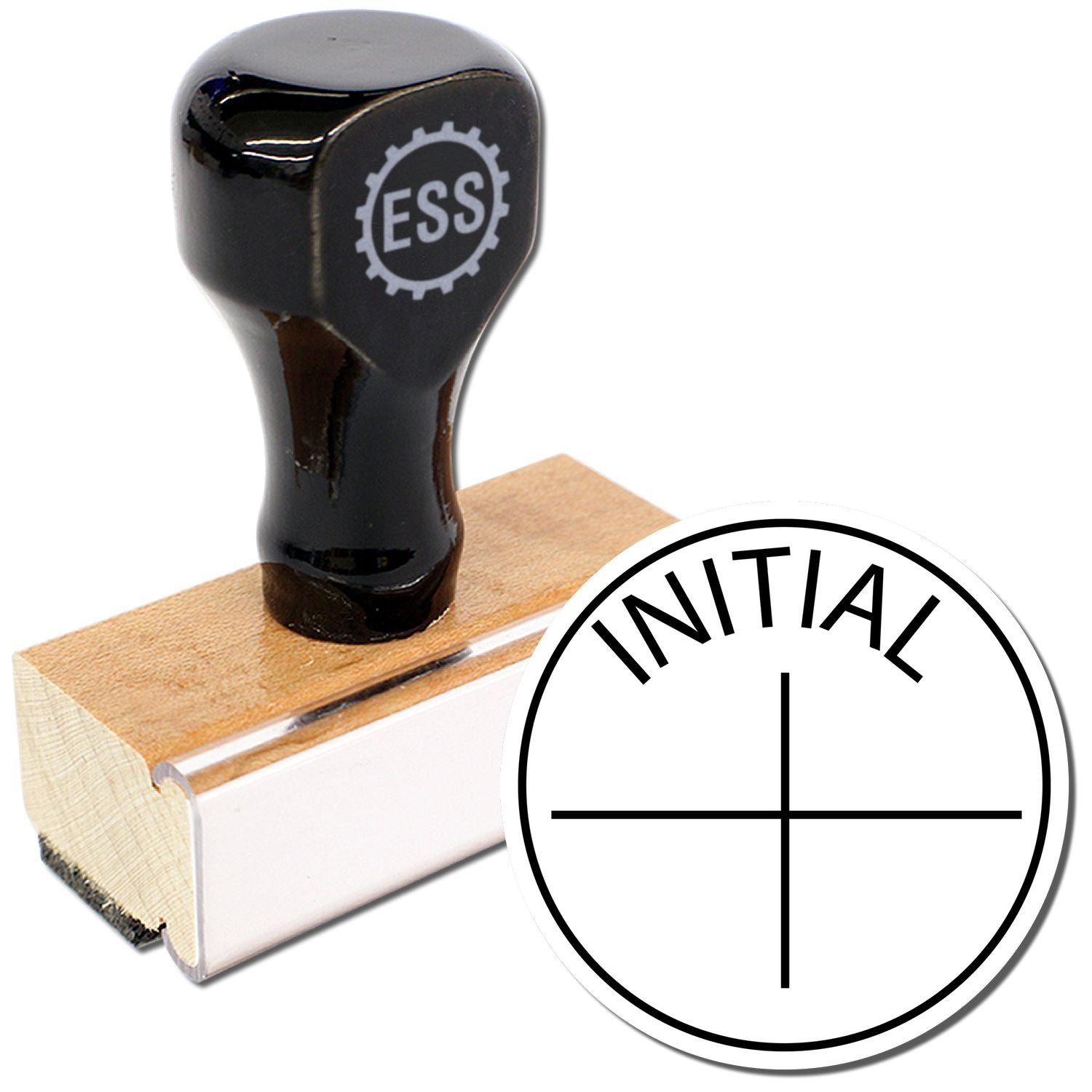 Round Initial Rubber Stamp featuring a customizable design, perfect for personalizing stationery, gifts, and crafts. Ideal for DIY projects and branding.