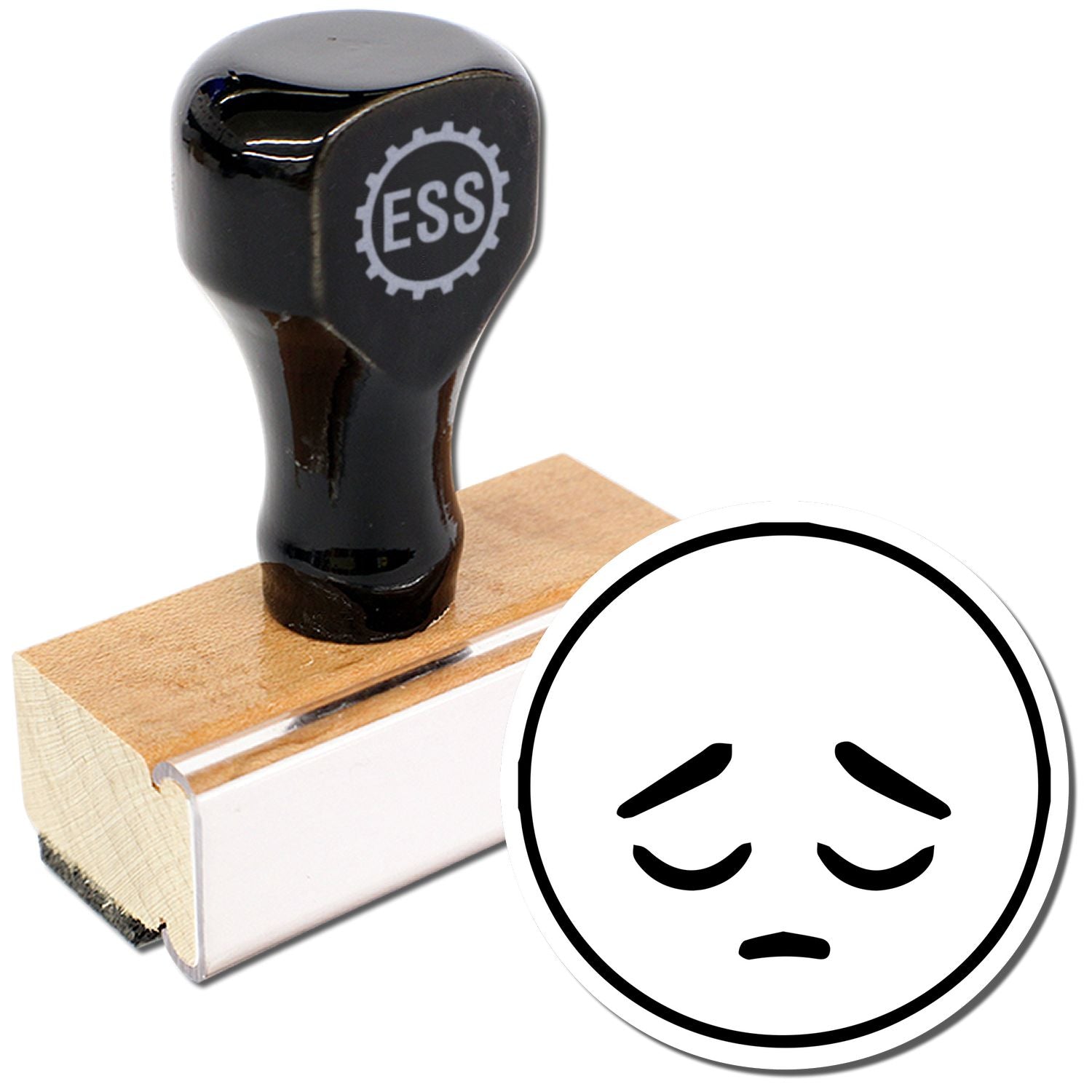 Round Sad Smiley Rubber Stamp featuring a sad face design, perfect for crafting, journaling, and adding a touch of emotion to your projects.