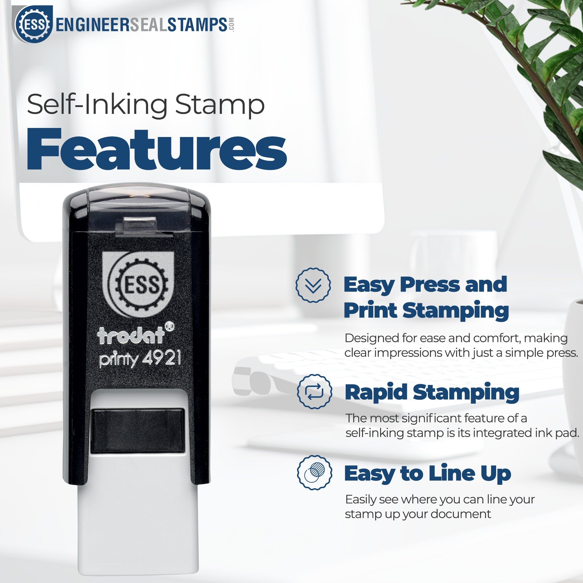 Self-Inking Cycle Of Loyalty Stamp with integrated ink pad, featuring easy press and print stamping, rapid stamping, and alignment guide for precise impressions.