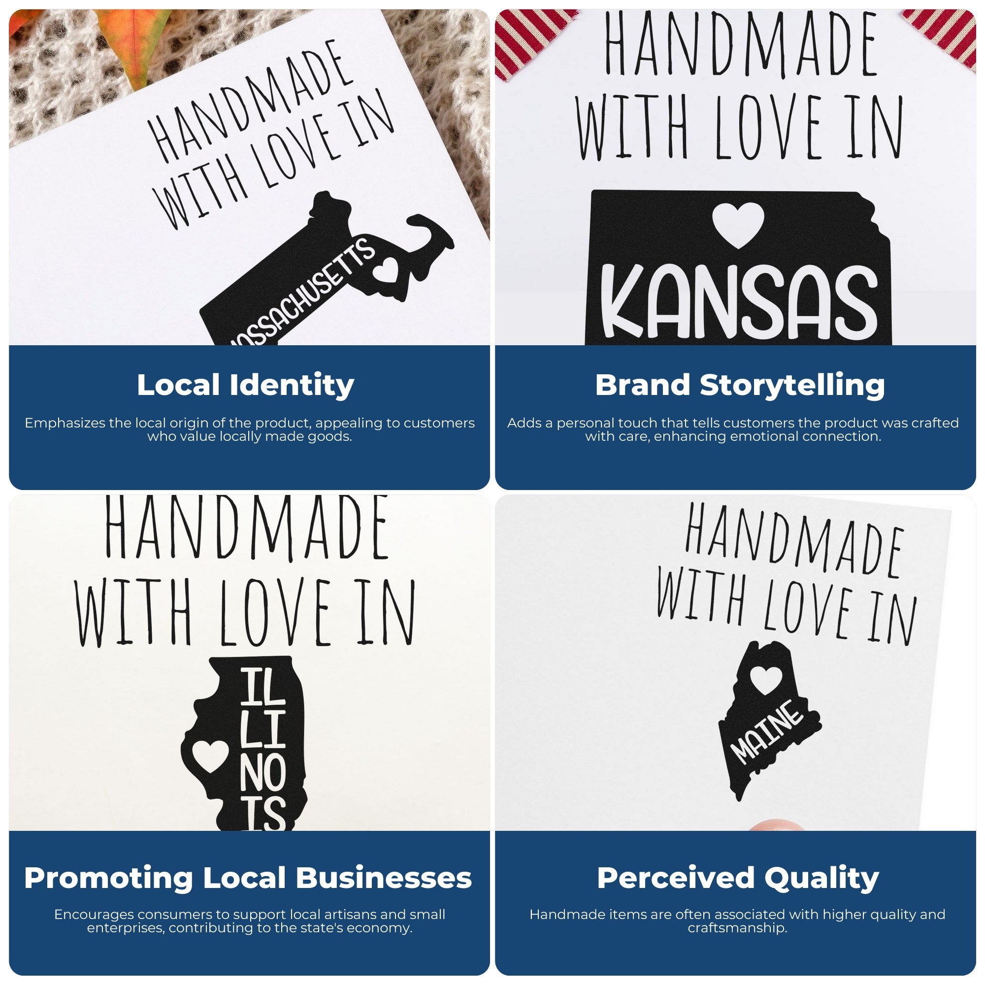 Image of the Self-Inking Arkansas Handmade with Love Stamp, featuring a heart and state outline, perfect for adding a personal touch to crafts and gifts.