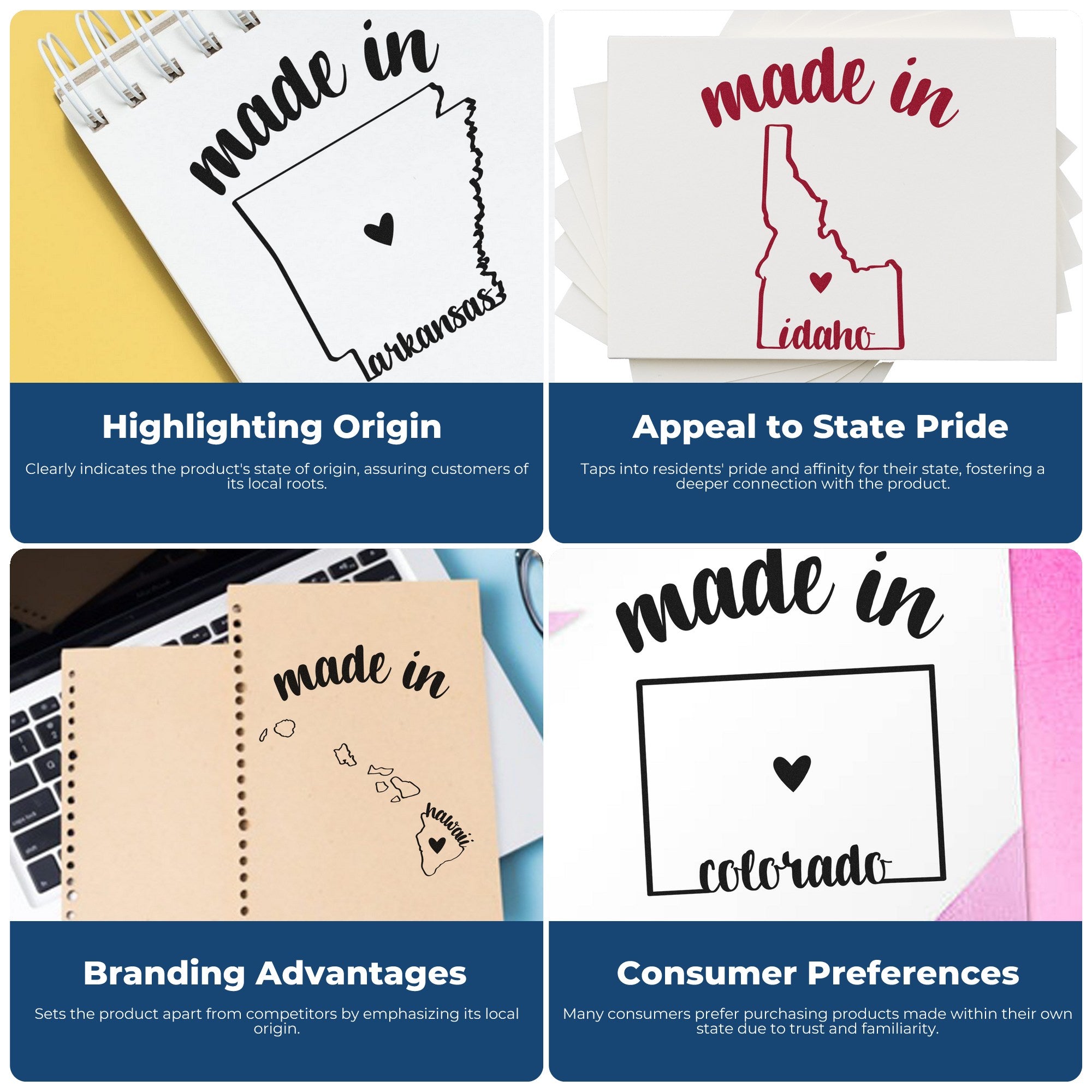 Made with Love in Colorado Rubber Stamp on a white background, featuring a black outline of Colorado with stylish text, ideal for showcasing state pride and origin.