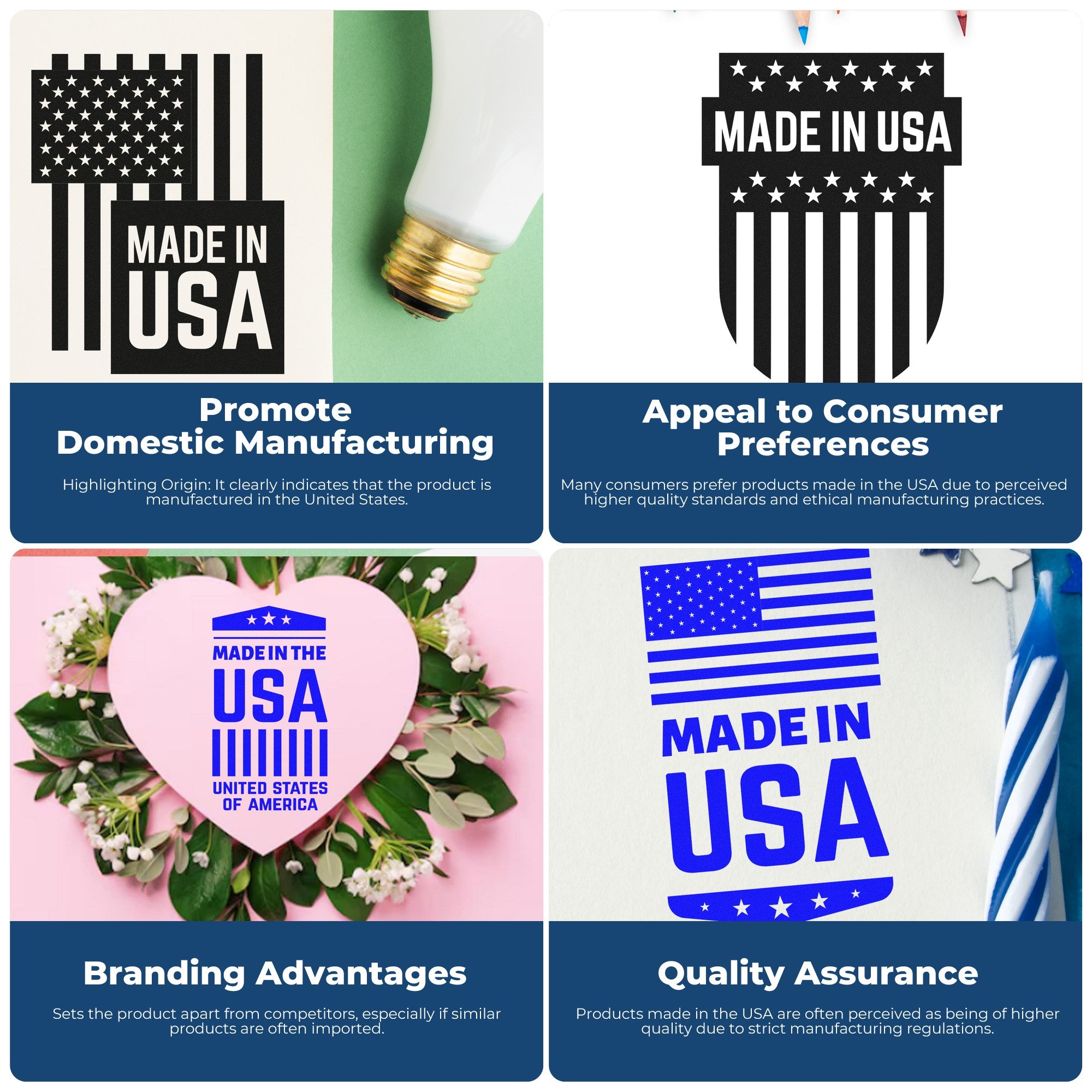 Self-Inking American Pride Seal Stamp with 'Made in USA' design, showcasing domestic manufacturing, consumer appeal, branding advantages, and quality assurance.