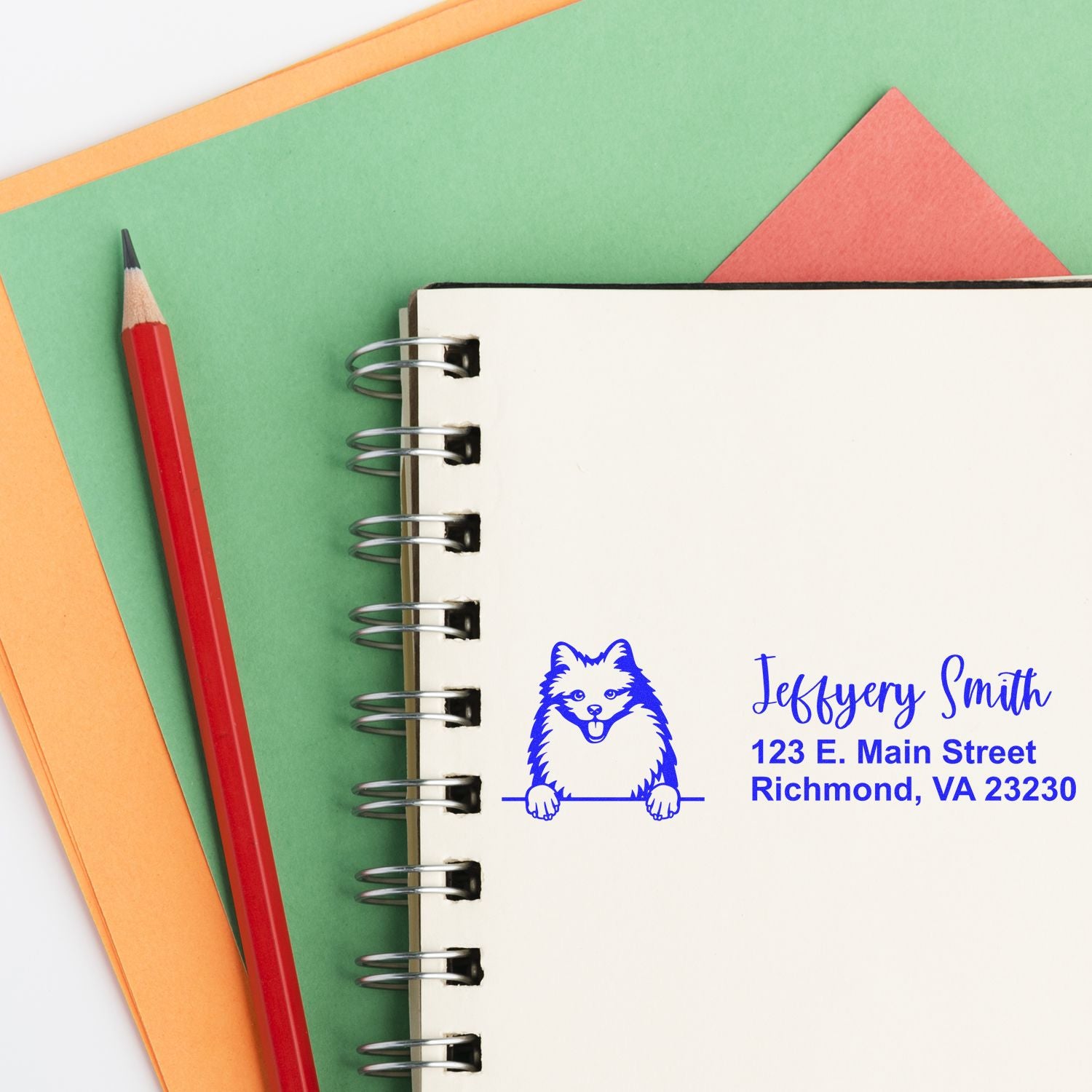 Peeking American Eskimo Name and Address Rubber Stamp