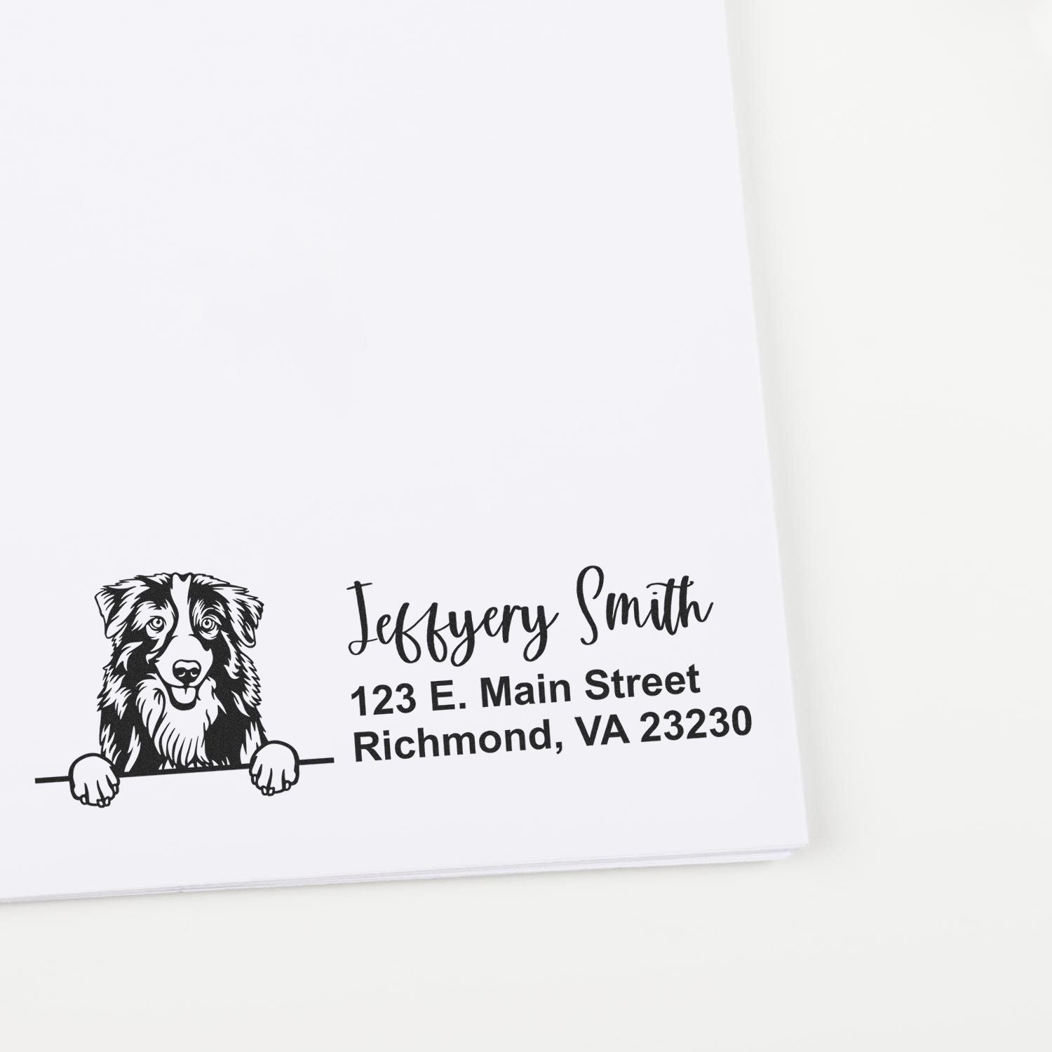 Peeking Australian Shepherd Name and Address Rubber Stamp