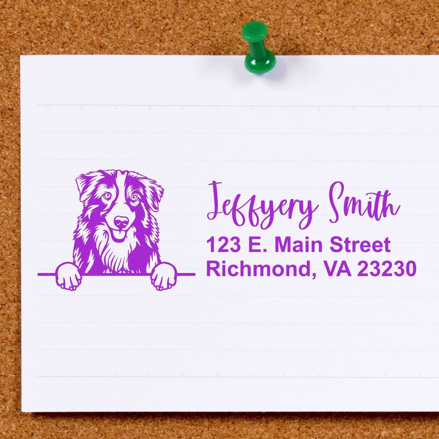 Peeking Australian Shepherd Name and Address Rubber Stamp