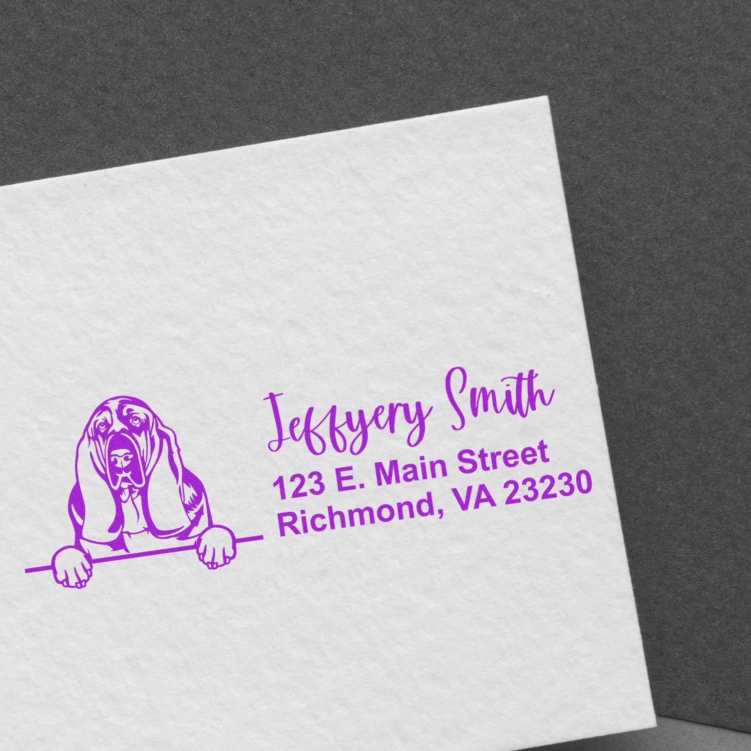 Peeking Basset Hound Name and Address Rubber Stamp