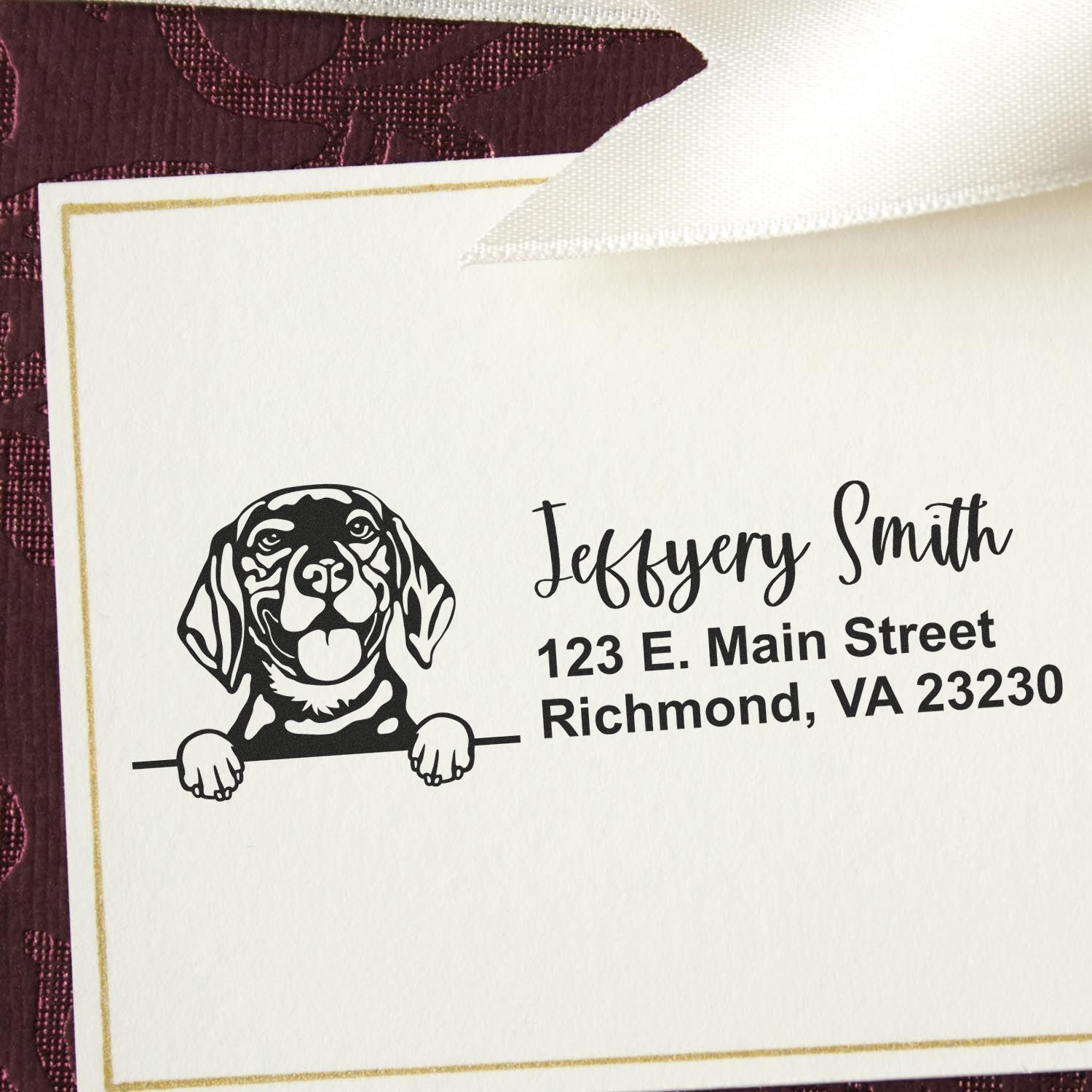 Peeking Beagle Name and Address Rubber Stamp