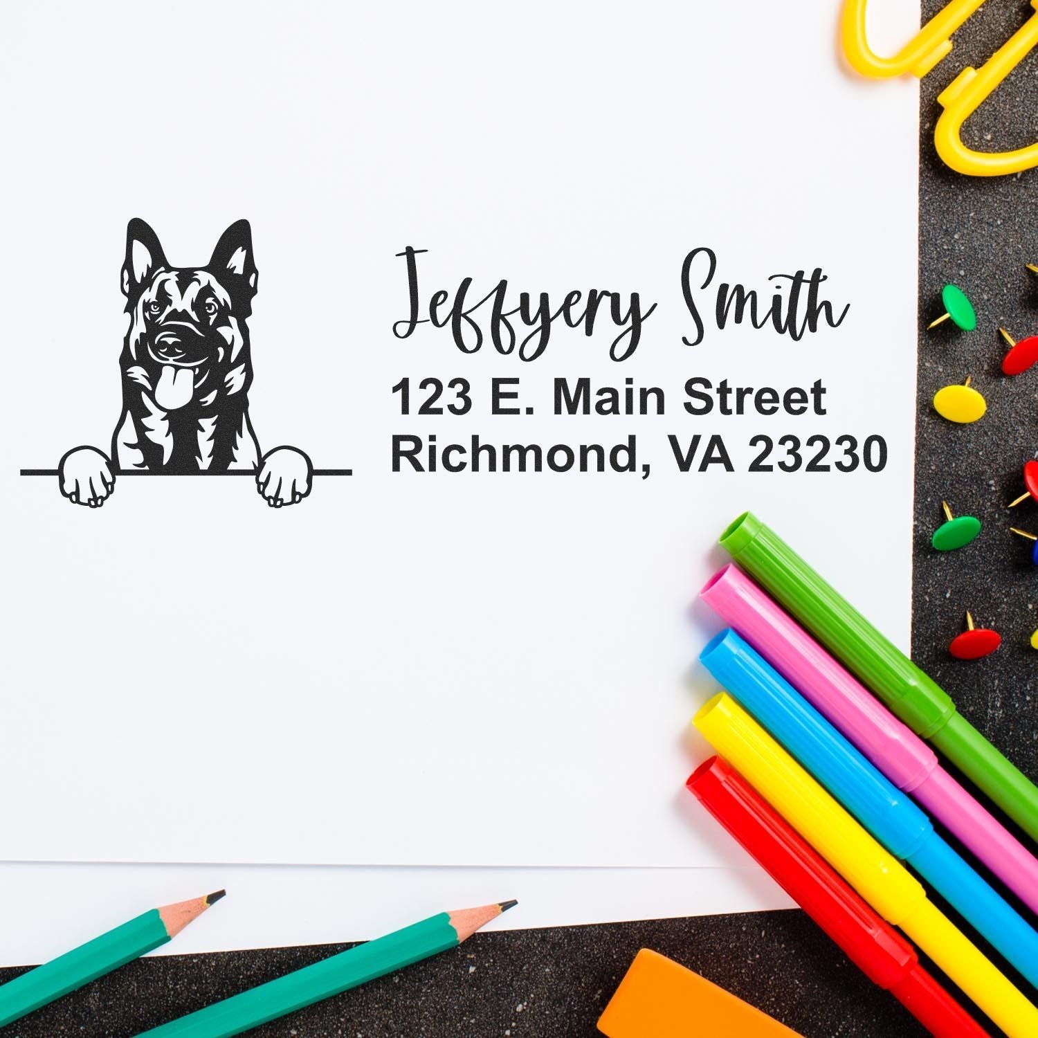 Pre-Inked Belgian Malinois Dog Personalized Address Stamp