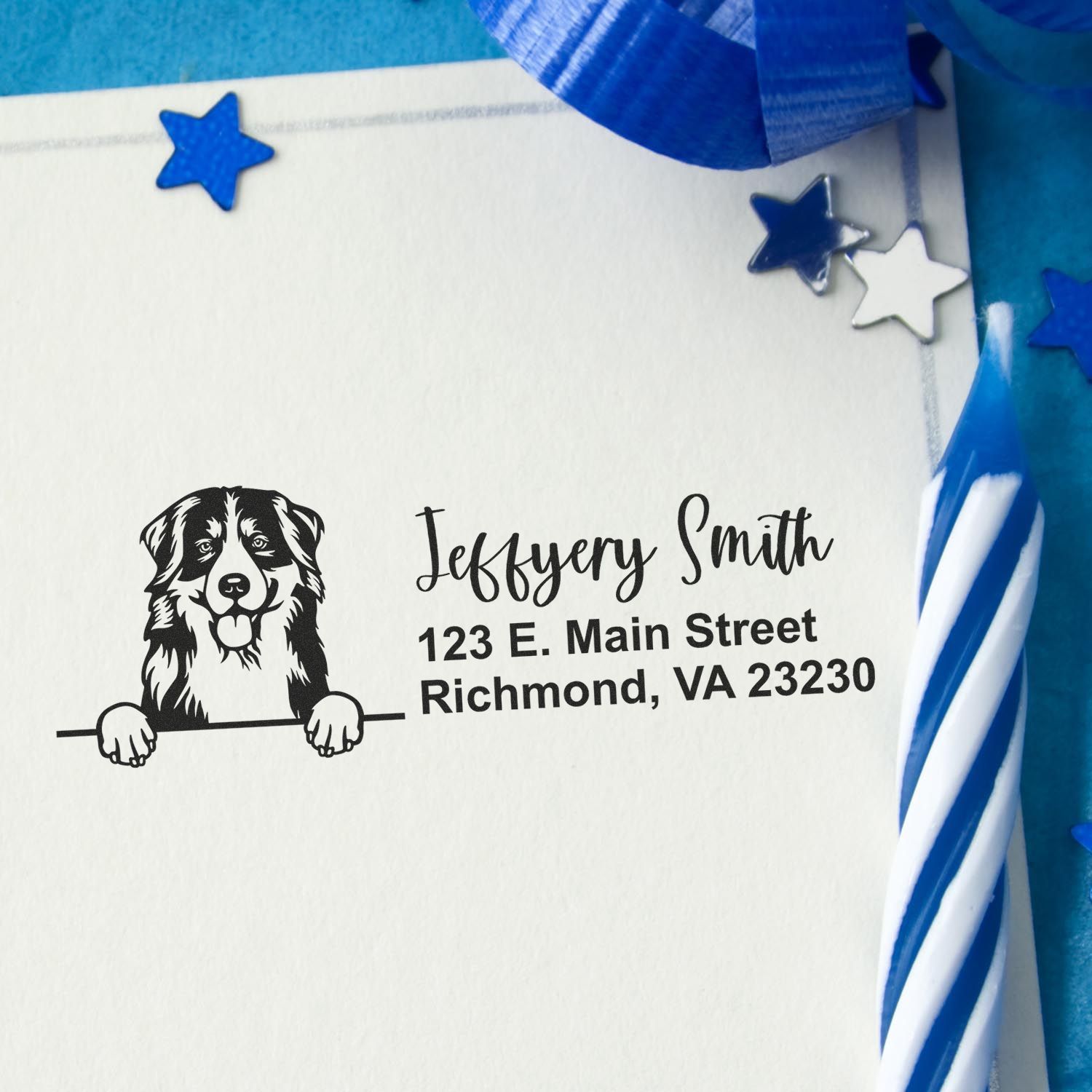 Peeking Bernese Mountain Dog Name and Address Rubber Stamp