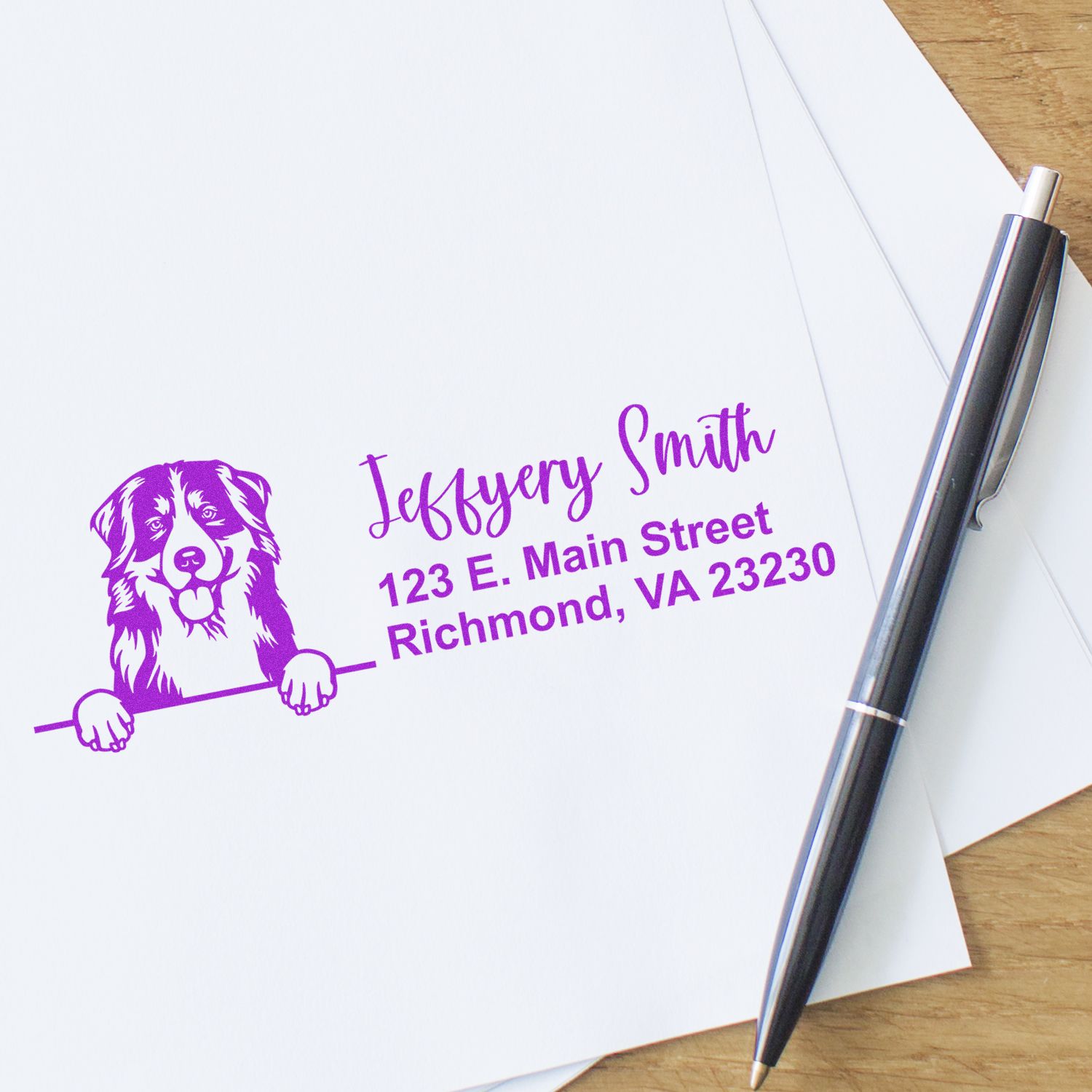 Peeking Bernese Mountain Dog Name and Address Rubber Stamp