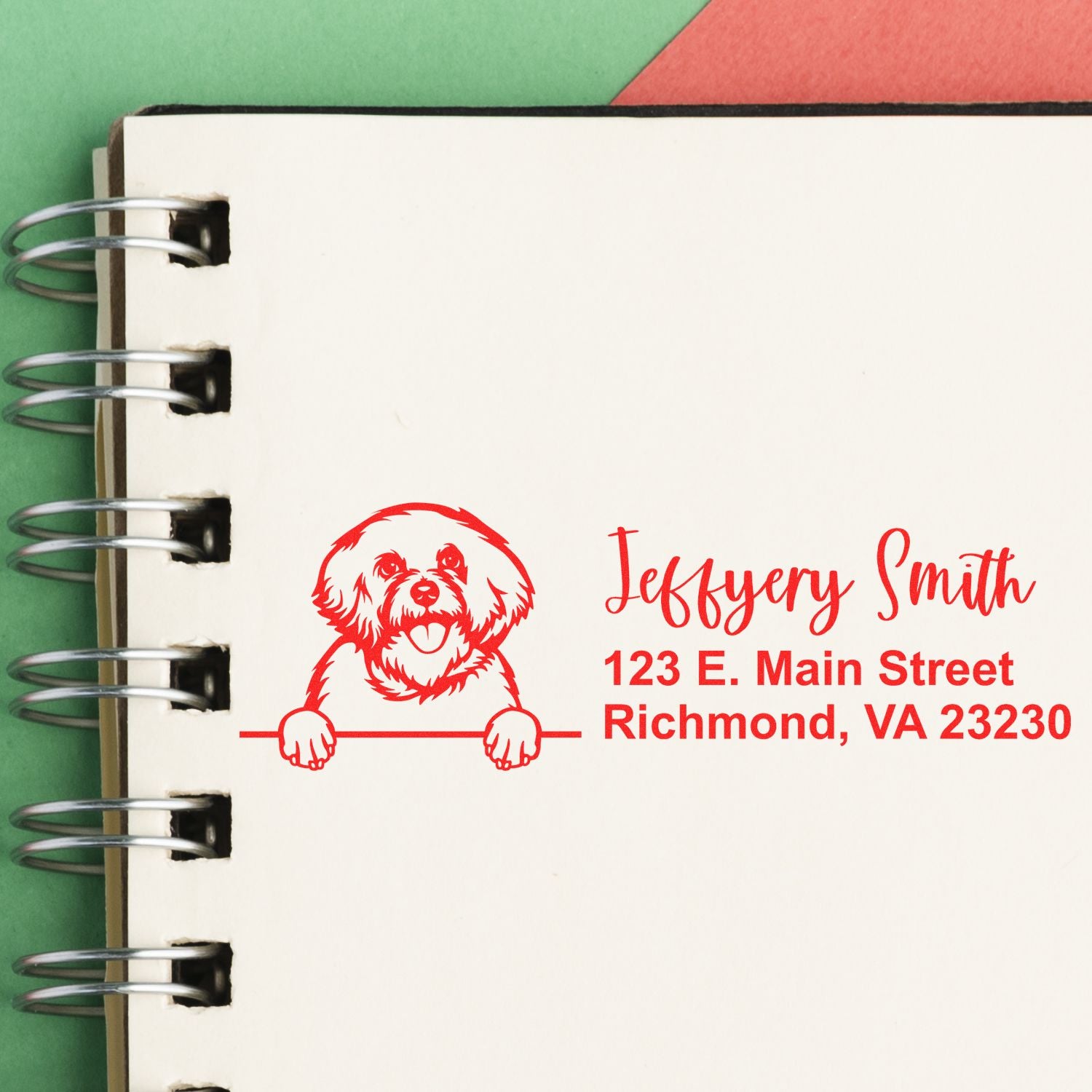 Peeking Bichon Frise Name and Address Rubber Stamp