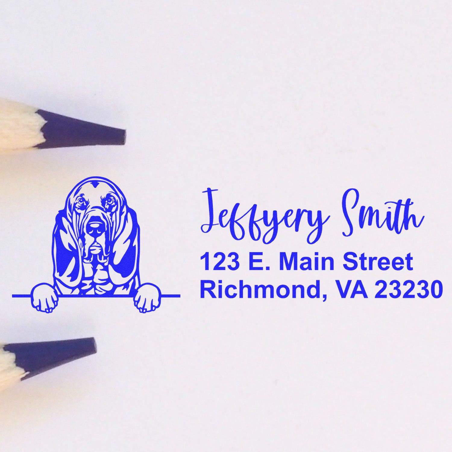 Peeking Bloodhounds Name and Address Rubber Stamp