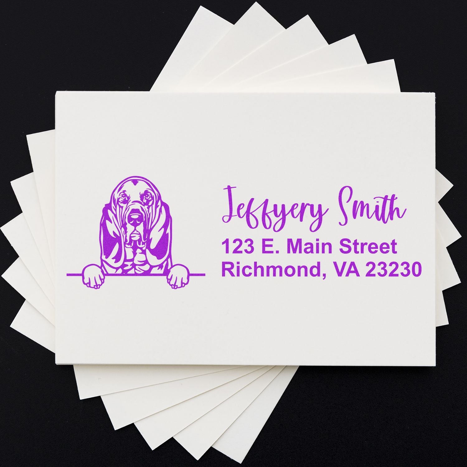 Peeking Bloodhounds Name and Address Rubber Stamp