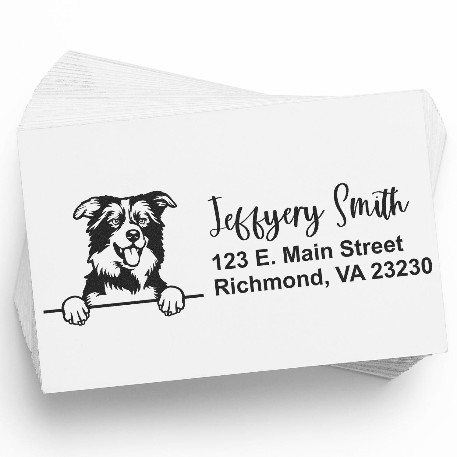 Peeking Border Collies Name and Address Rubber Stamp