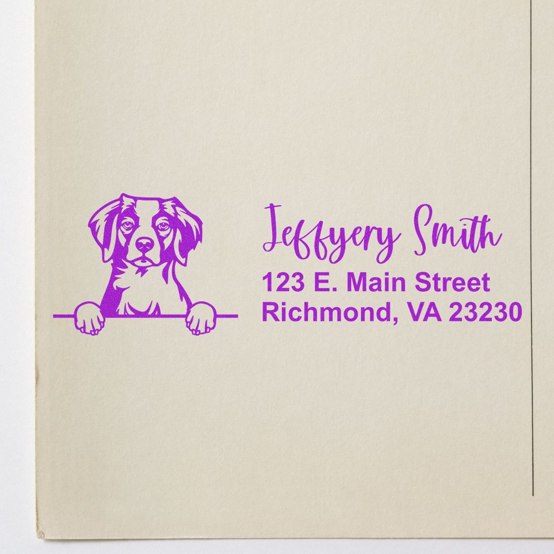 Peeking Brittany Name and Address Rubber Stamp