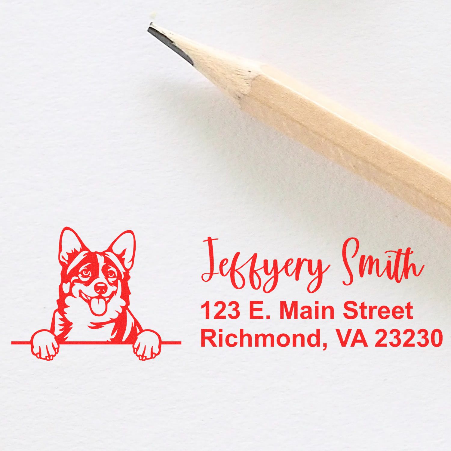 Peeking Cardigan Welsh Corgis Name and Address Rubber Stamp