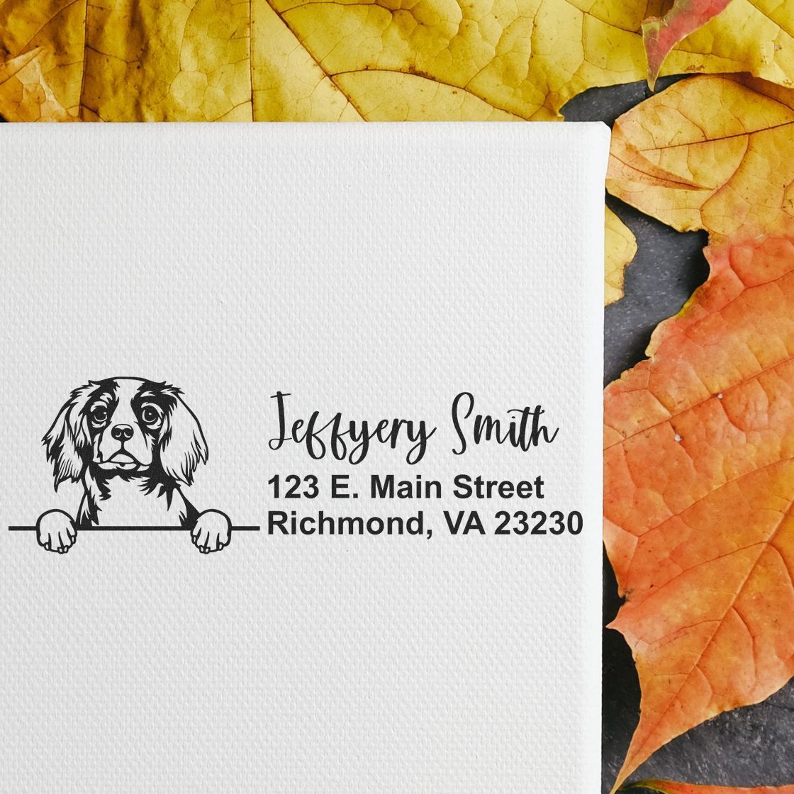 Peeking Cavalier King Charles Spaniel Name and Address Rubber Stamp