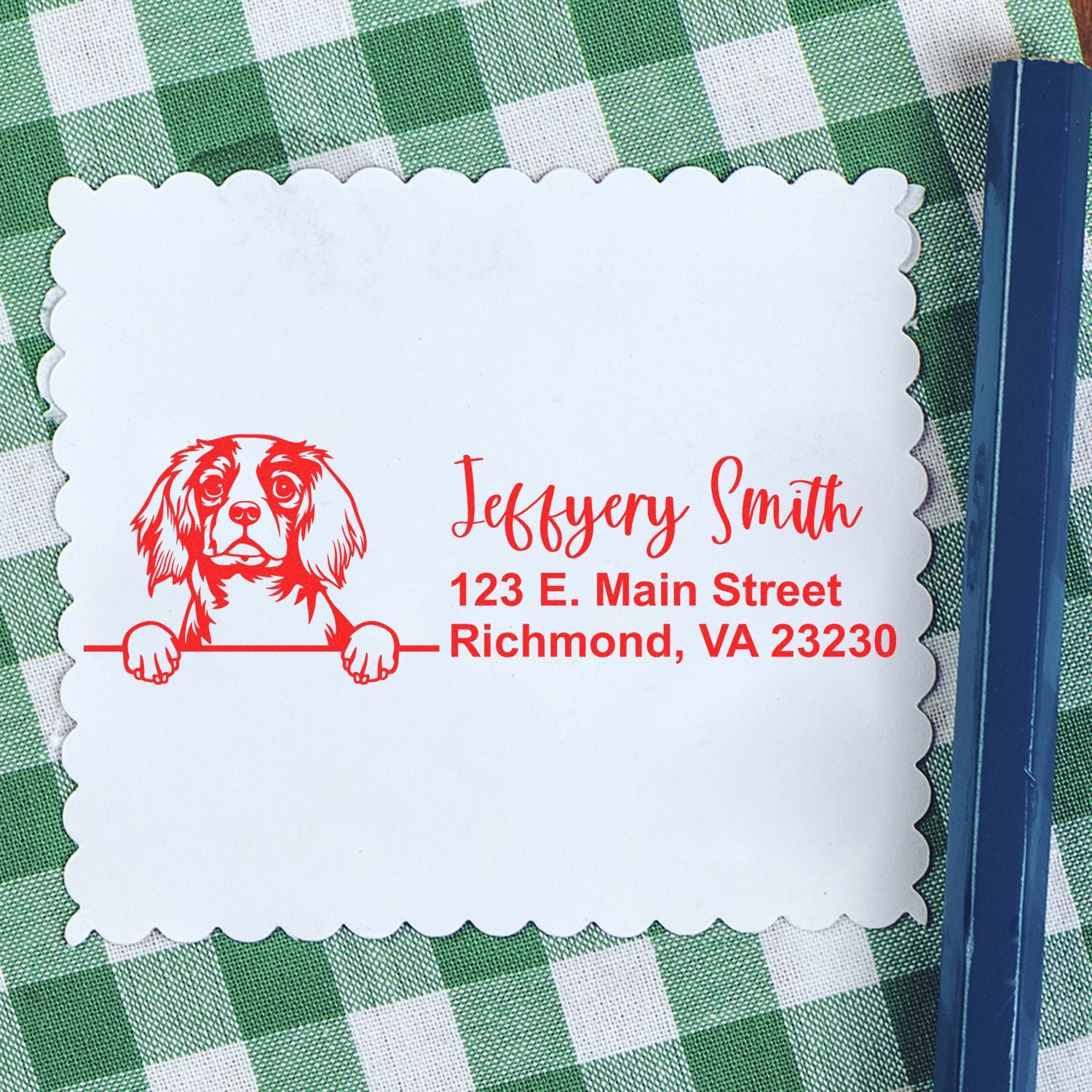 Peeking Cavalier King Charles Spaniel Name and Address Rubber Stamp