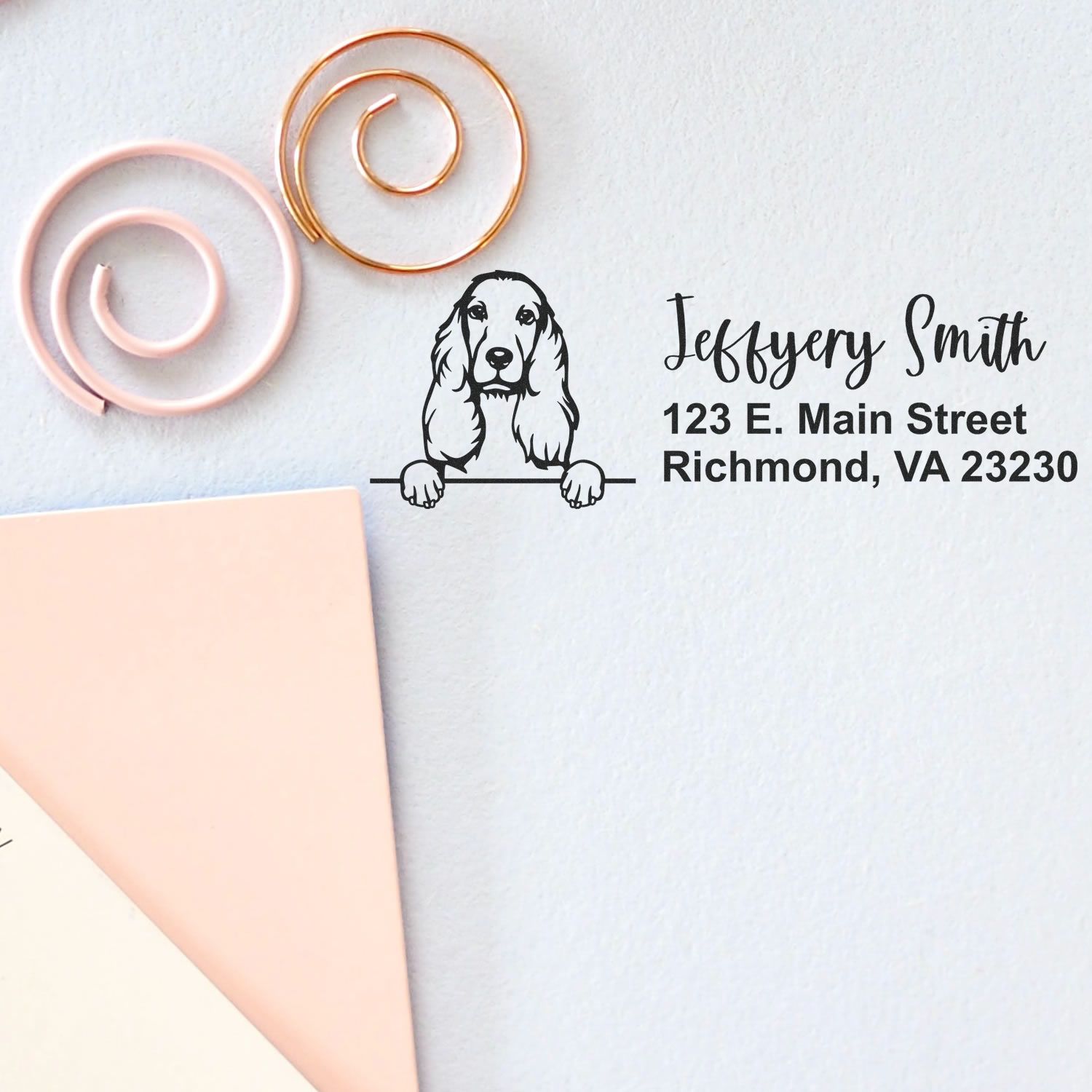 Peeking Cocker Spaniel Name and Address Rubber Stamp