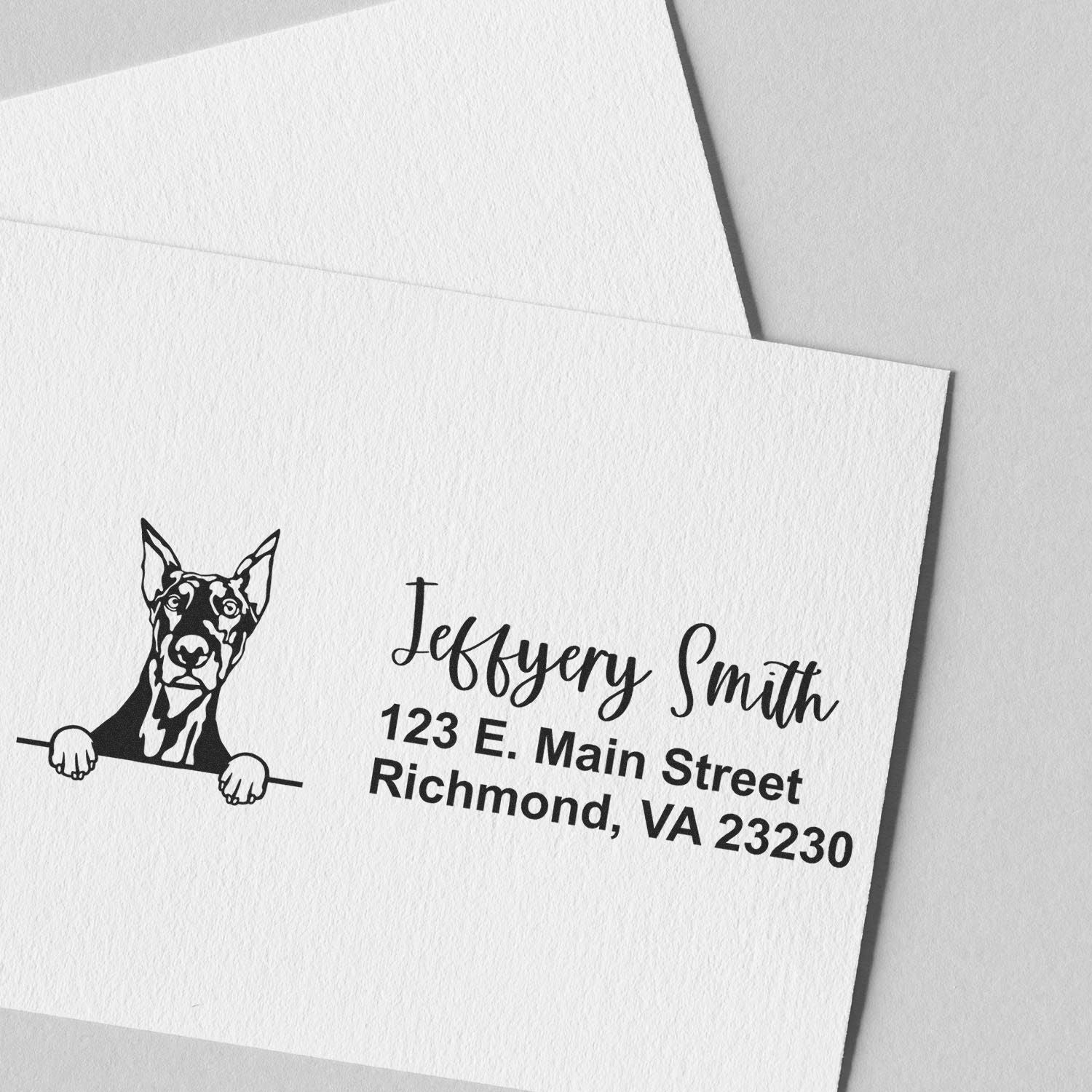 Peeking Doberman Name and Address Rubber Stamp