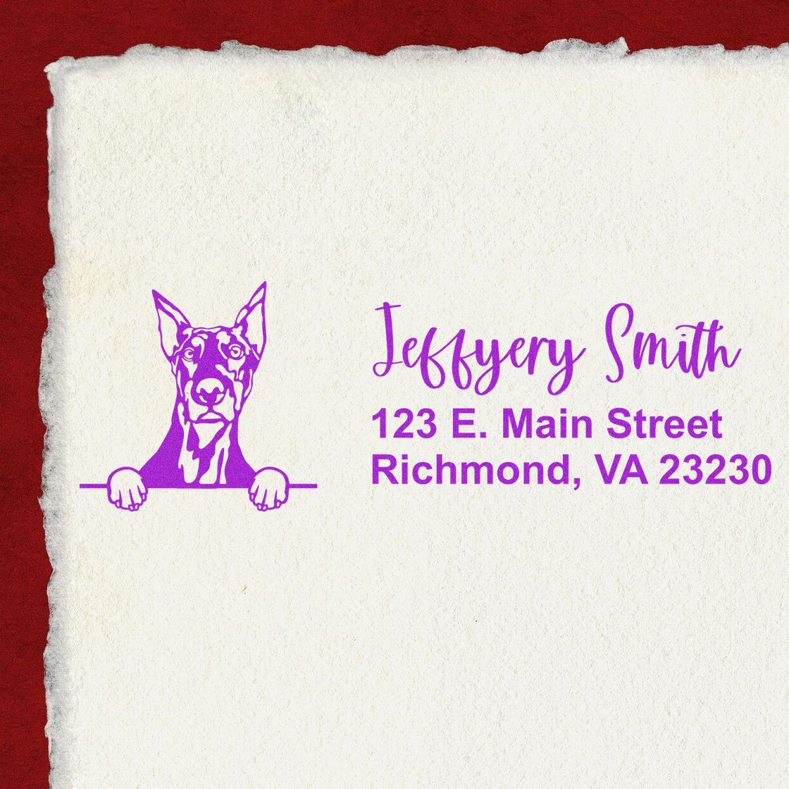 Peeking Doberman Name and Address Rubber Stamp