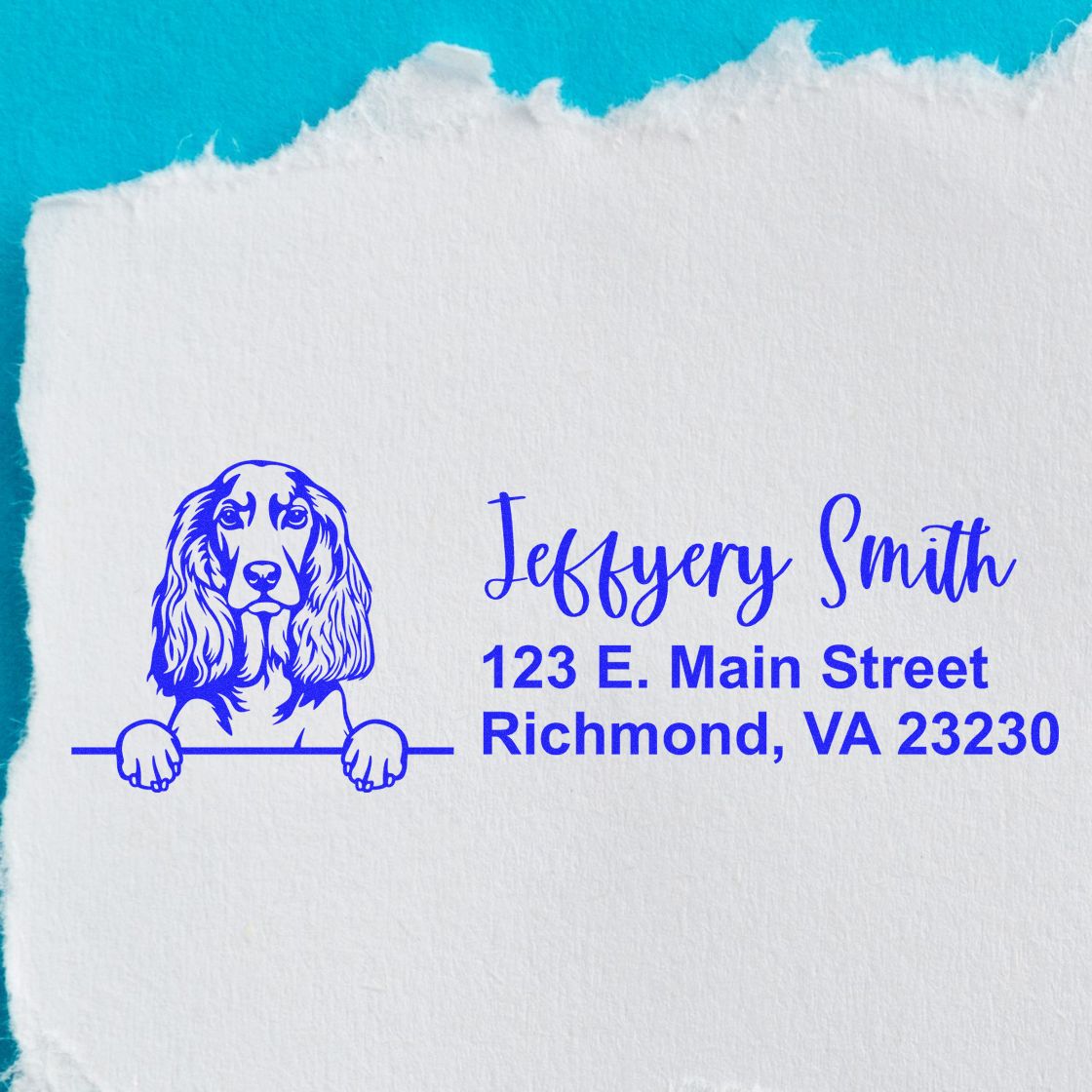 Peeking English Cocker Spaniel Name and Address Rubber Stamp