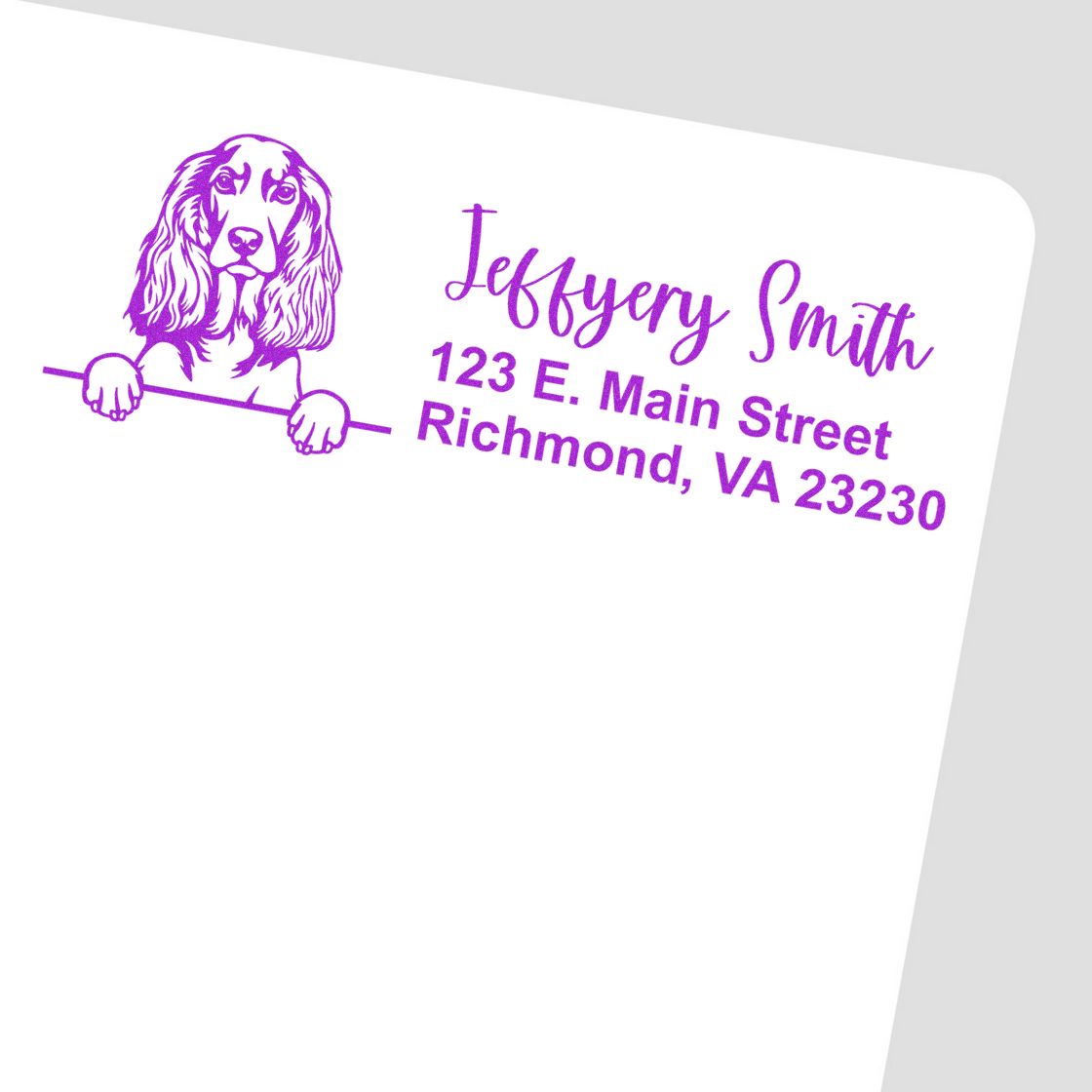 Peeking English Cocker Spaniel Name and Address Rubber Stamp