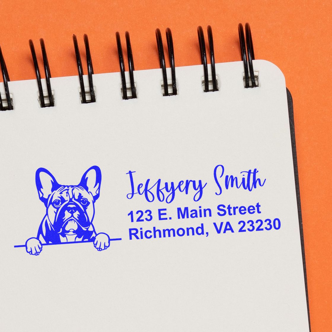 Peeking French Bulldog Name and Address Rubber Stamp