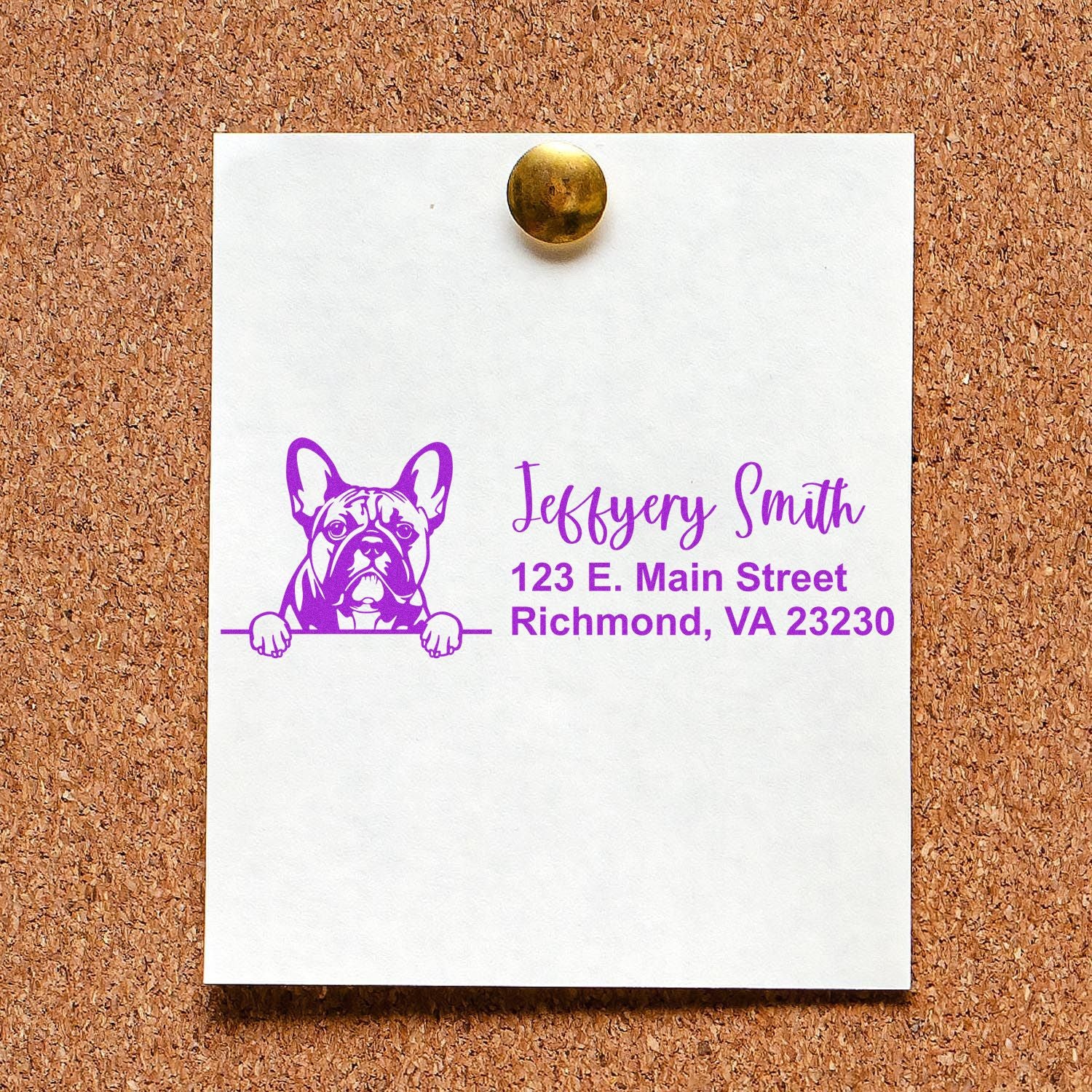 Peeking French Bulldog Name and Address Rubber Stamp