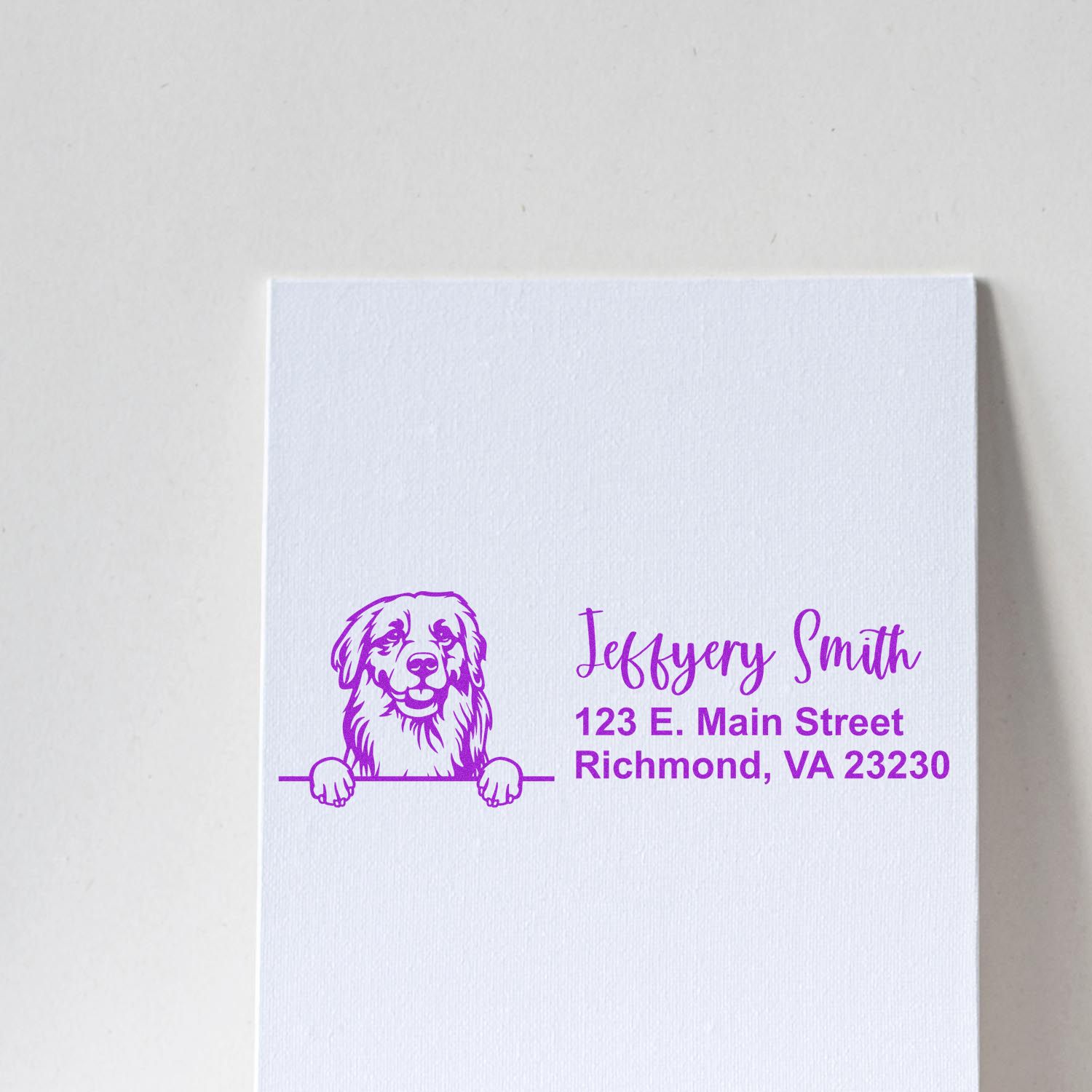 Peeking Golden Retriever Name and Address Rubber Stamp