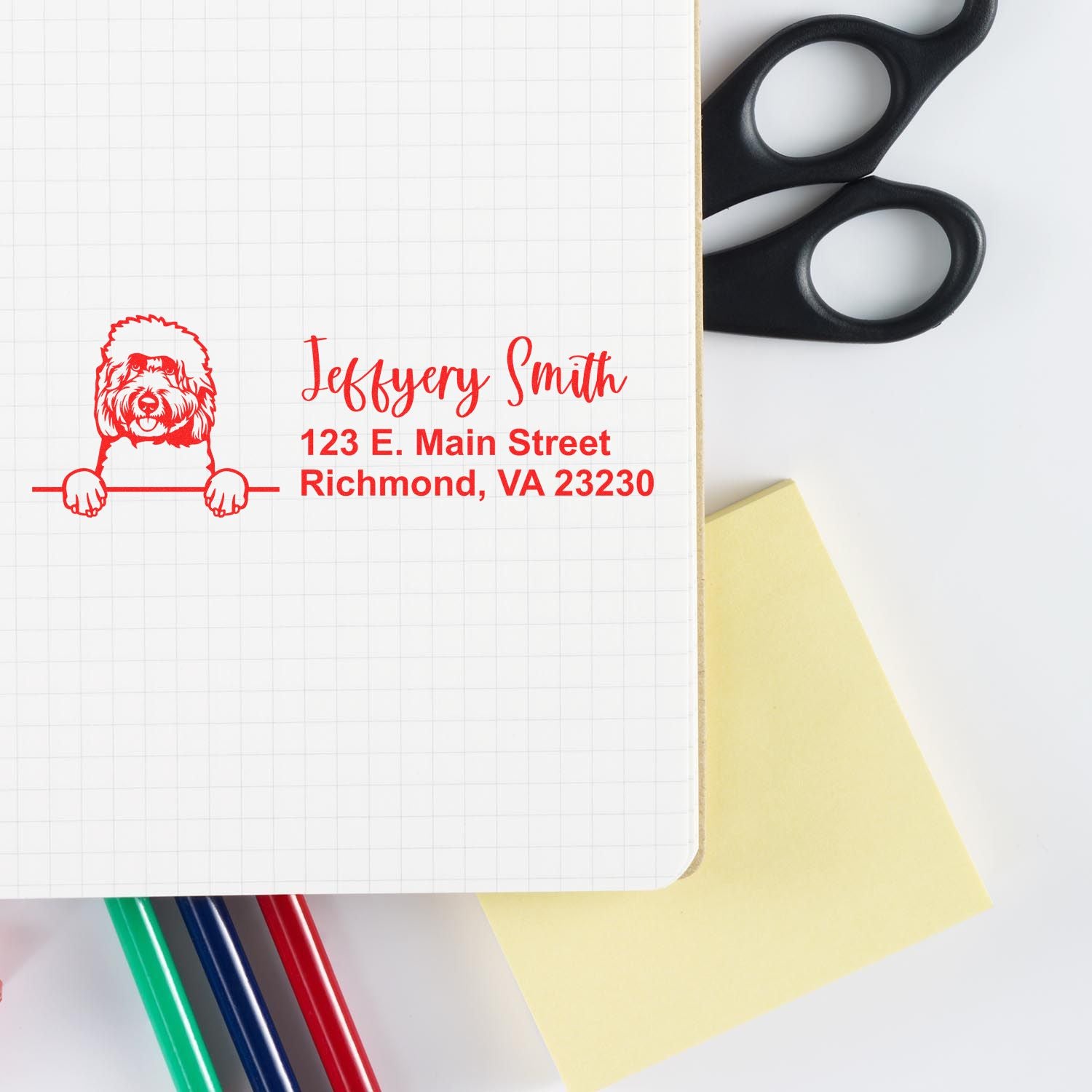 Peeking Goldendoodle Name and Address Rubber Stamp