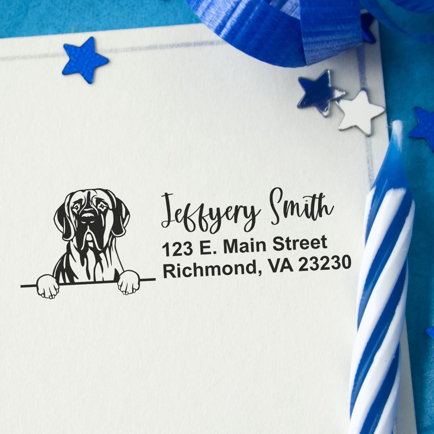 Peeking Great Dane Name and Address Rubber Stamp